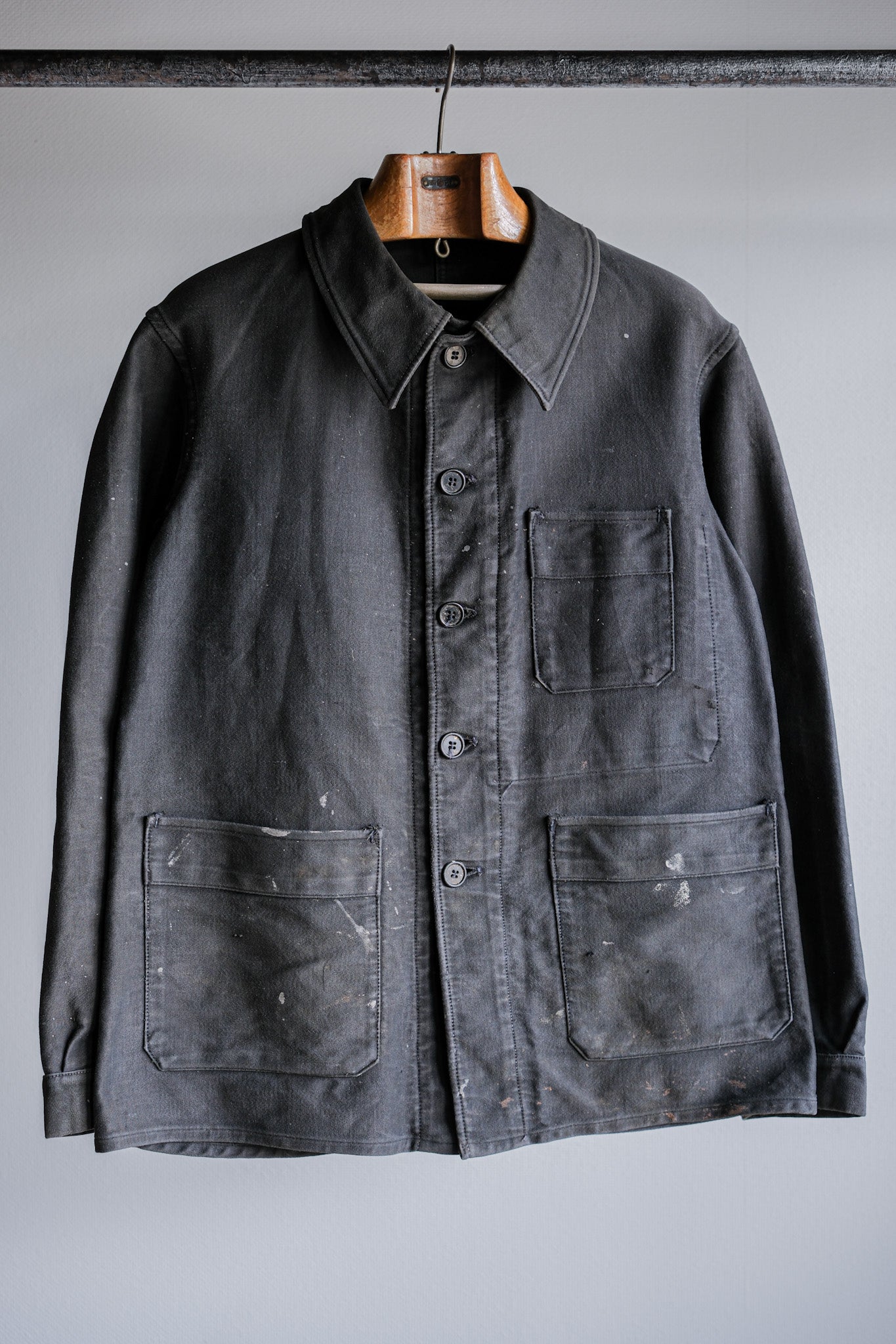【~40's】French Vintage Black Moleskin Work Jacket "Adolphe Lafont"