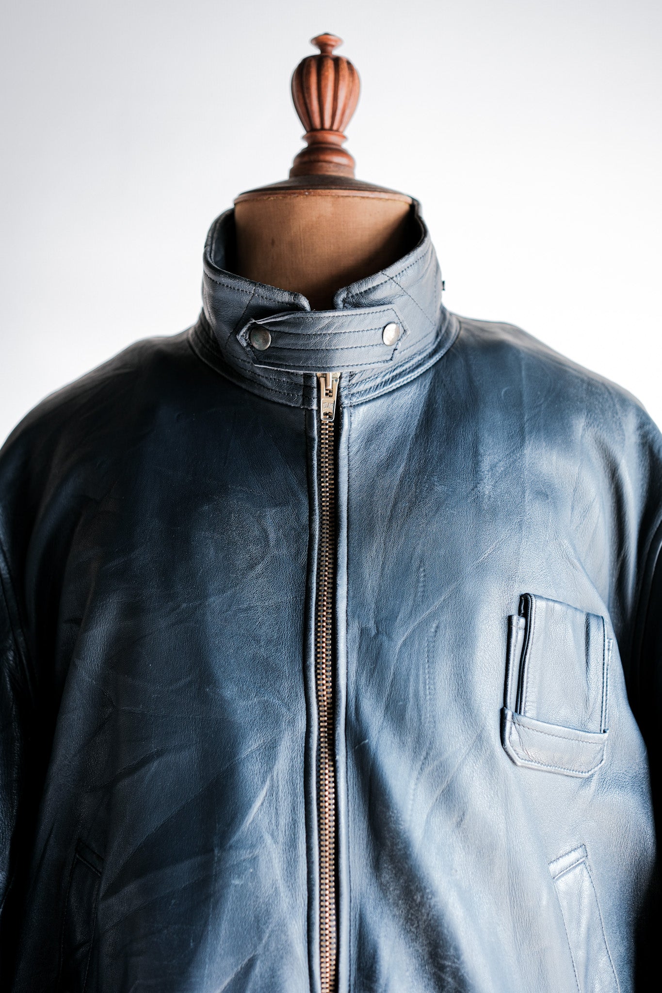 【~70's】French Air Force Pilot Leather Jacket With Chin Strap & Liner Size.104L