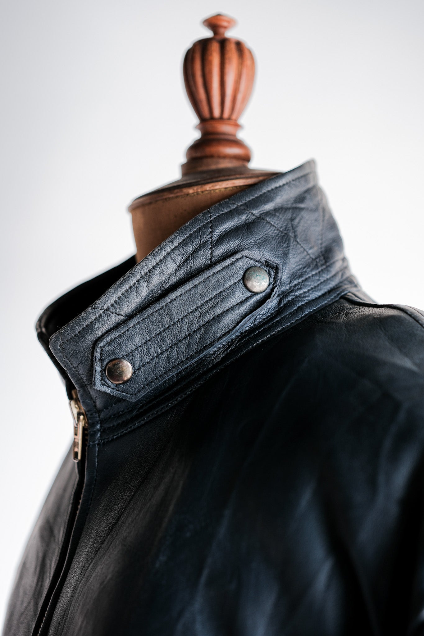 【~70's】French Air Force Pilot Leather Jacket With Chin Strap & Liner Size.104L