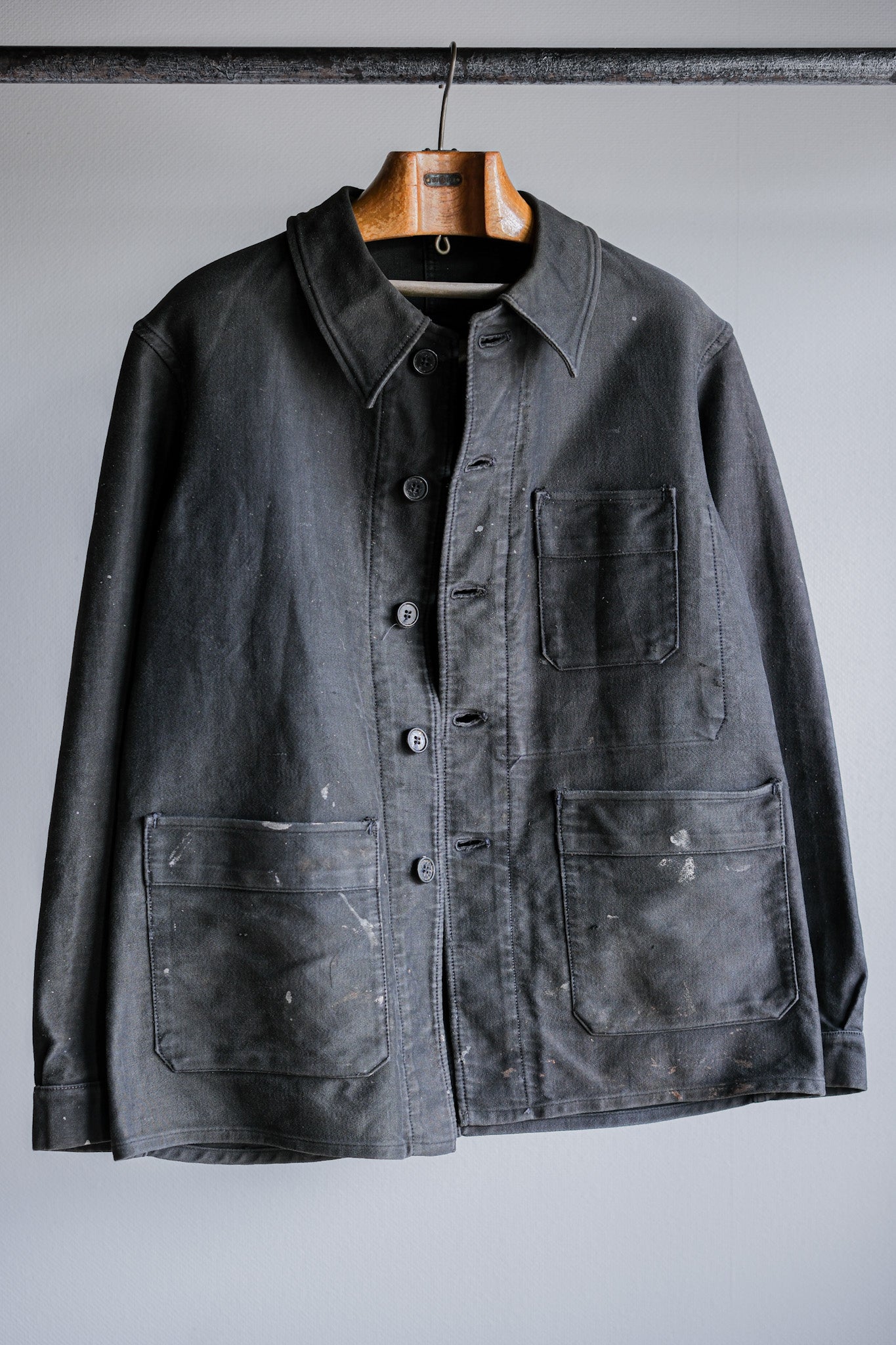【~40's】French Vintage Black Moleskin Work Jacket "Adolphe Lafont"