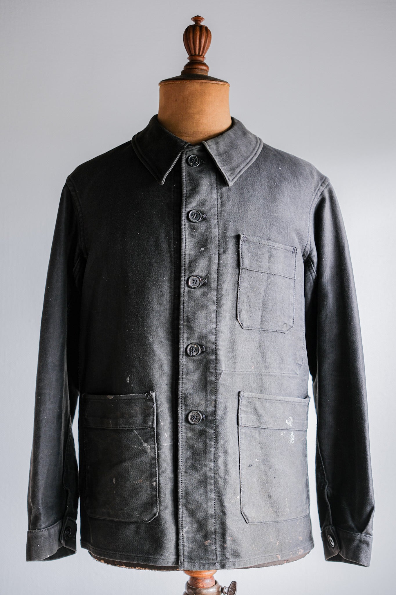 40's】French Vintage Black Moleskin Work Jacket 