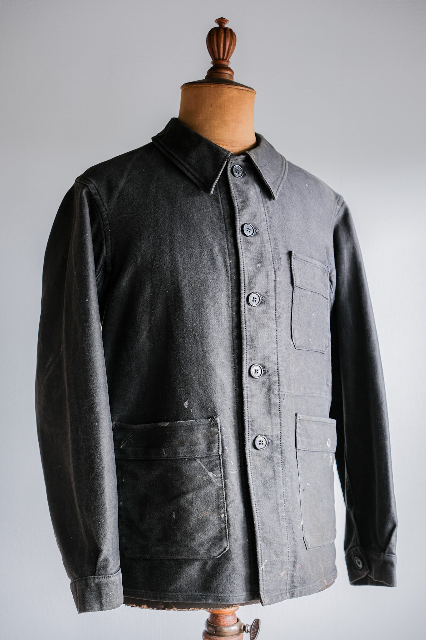 【~40's】French Vintage Black Moleskin Work Jacket "Adolphe Lafont"