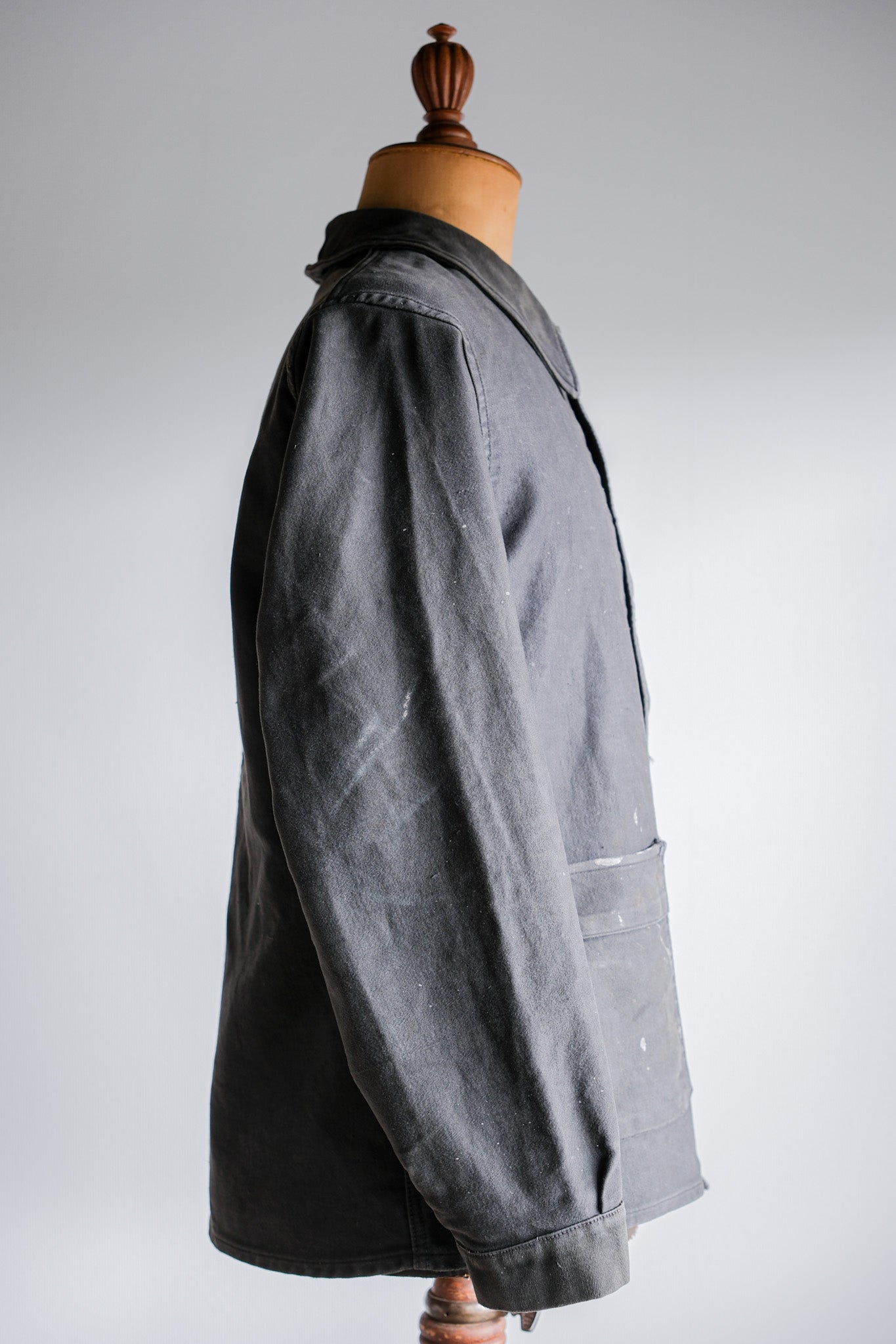 【~40's】French Vintage Black Moleskin Work Jacket "Adolphe Lafont"