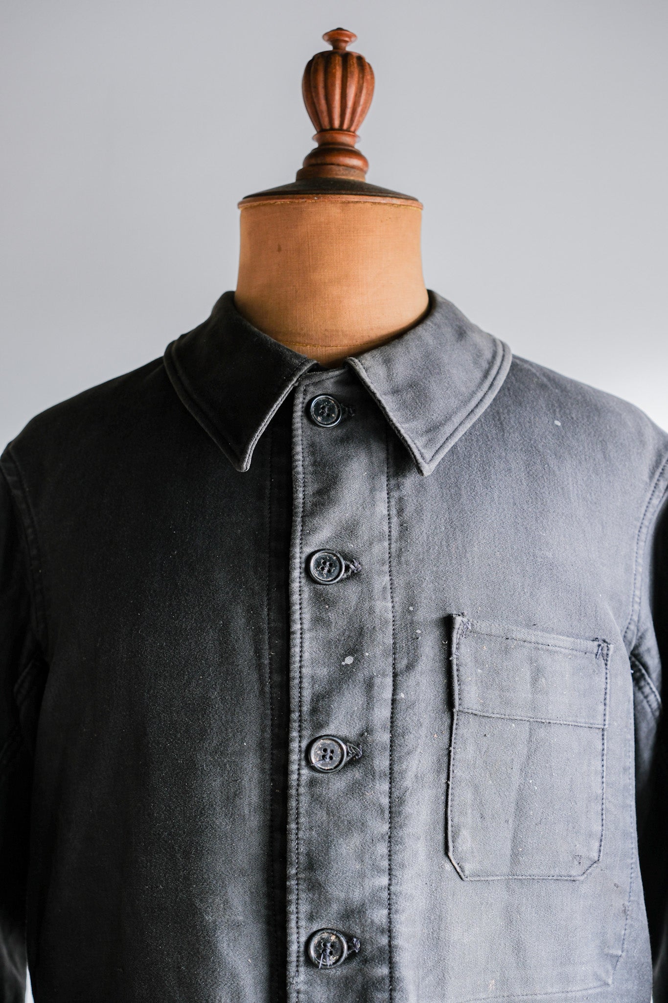 【~40's】French Vintage Black Moleskin Work Jacket "Adolphe Lafont"