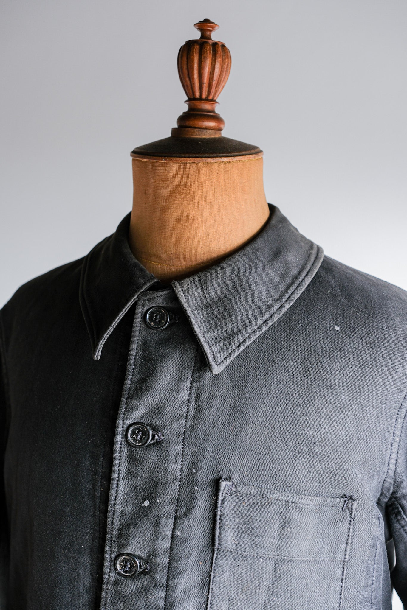 【~40's】French Vintage Black Moleskin Work Jacket "Adolphe Lafont"