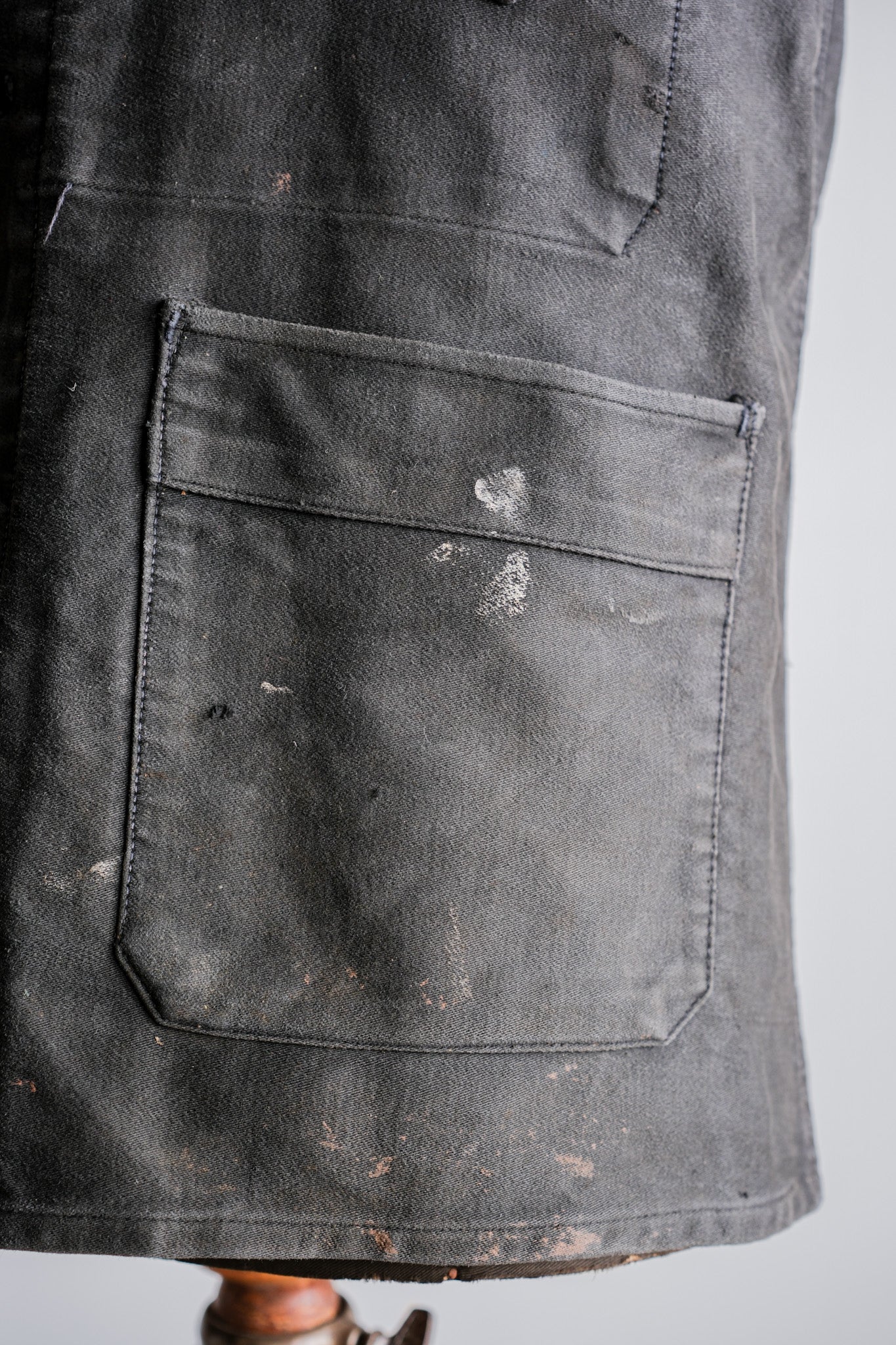 【~40's】French Vintage Black Moleskin Work Jacket "Adolphe Lafont"