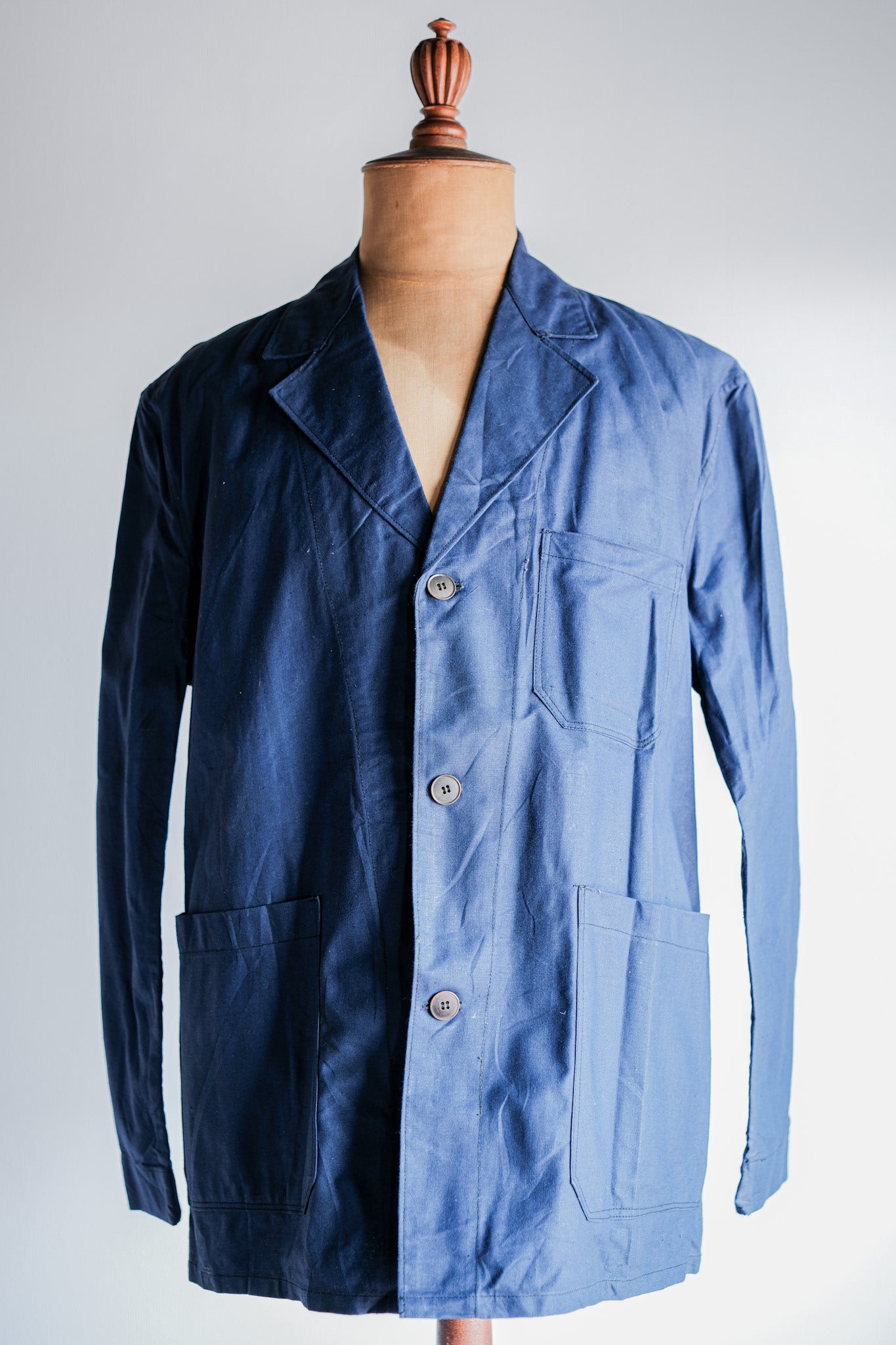 50's】French Vintage Blue Linen Lapel Work Jacket 