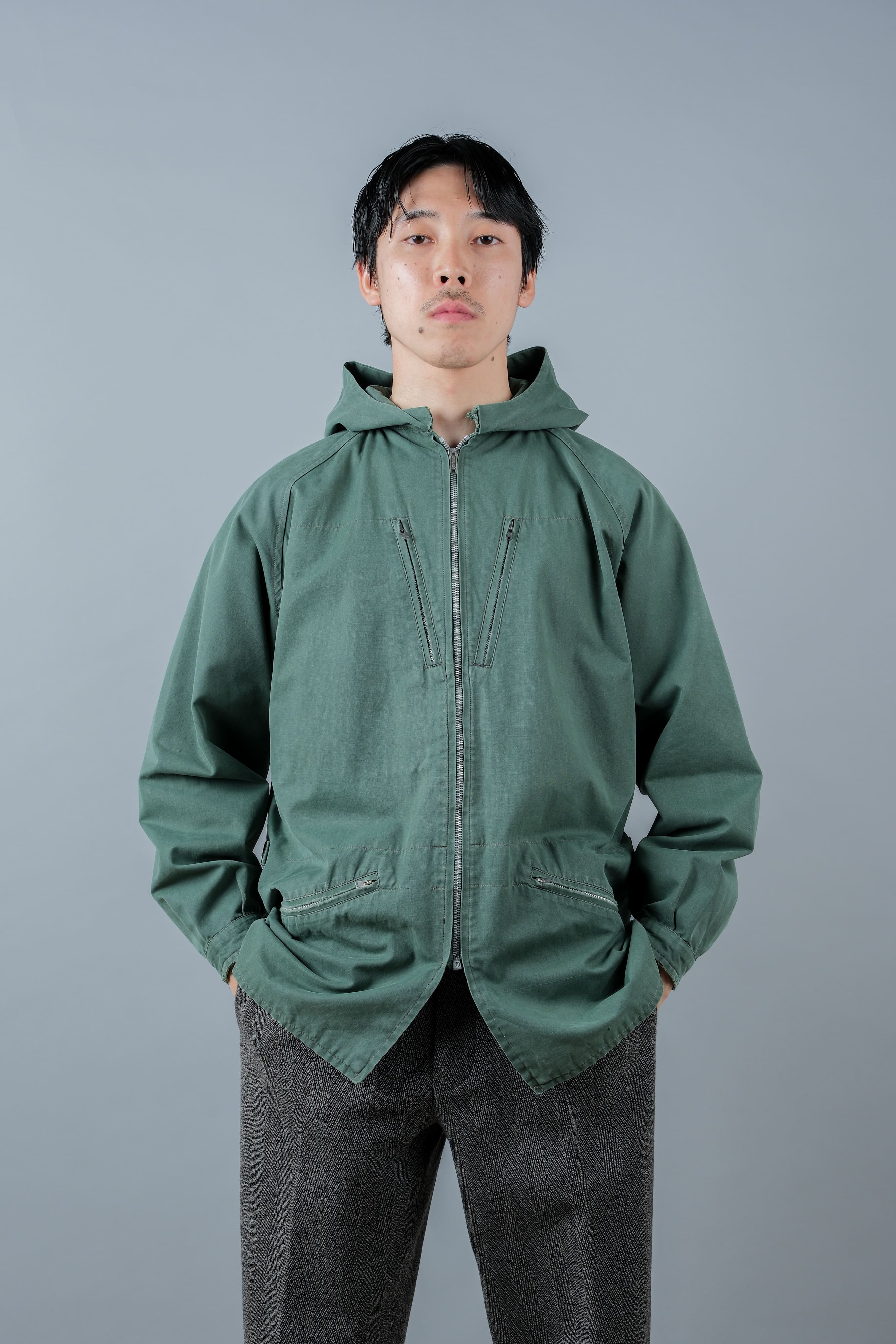 【~60's】British Vintage Ventile Cotton Hooded Cyclist Jacket "Greenspot NOMAD" "BERTRAM DUDLEY & SON"