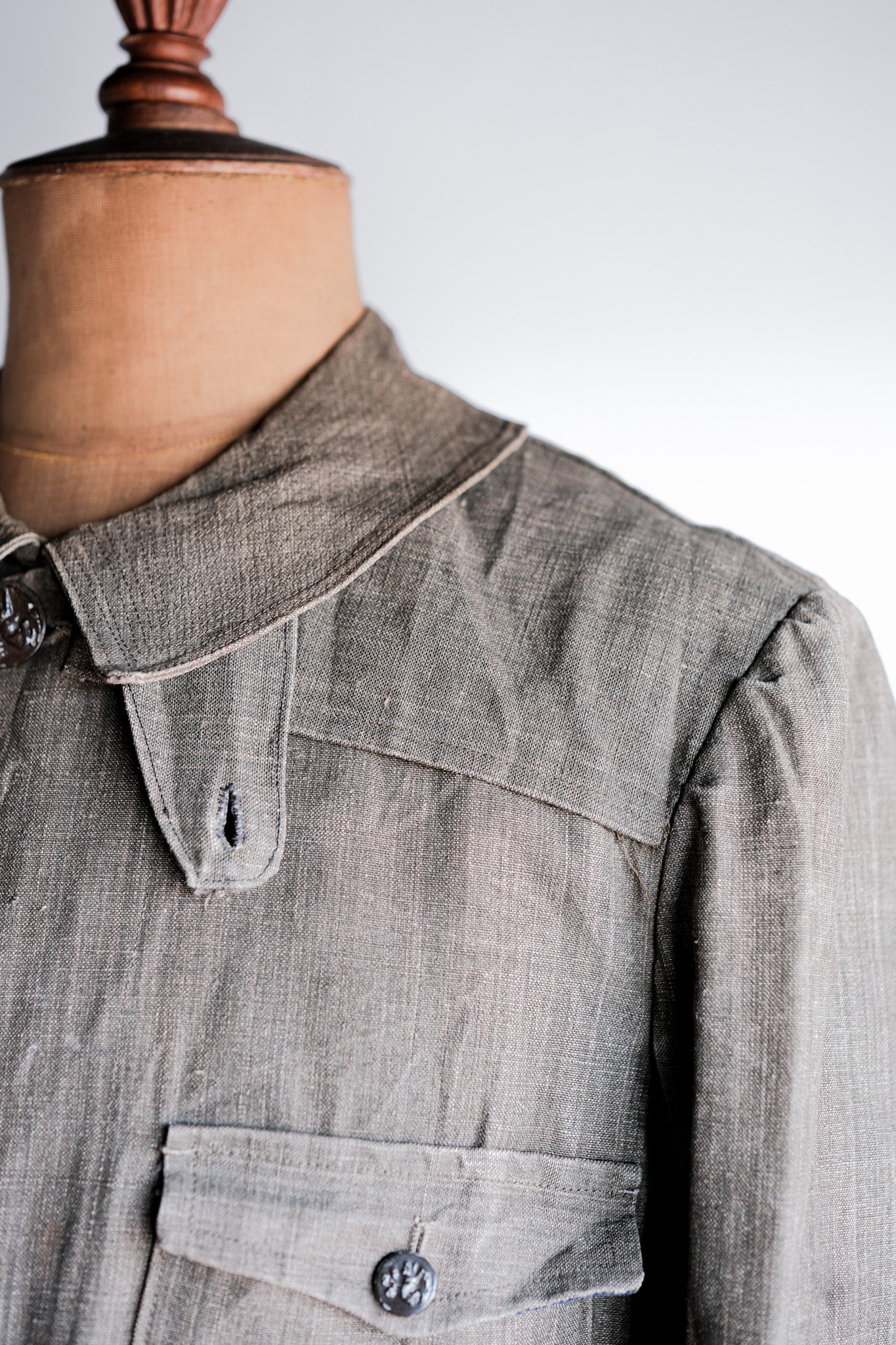 【~20's】French Vintage Linen Canvas Hunting Jacket With Chin Strap