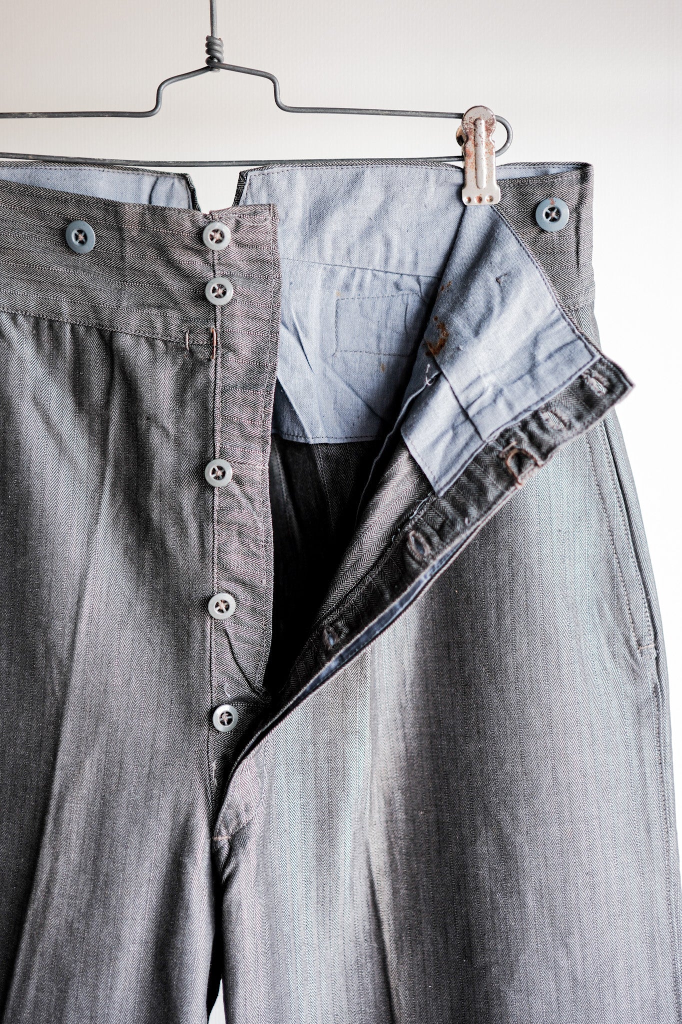 【~30's】French Vintage Salt & Pepper Cotton HBT Work Pants “Dead Stock”