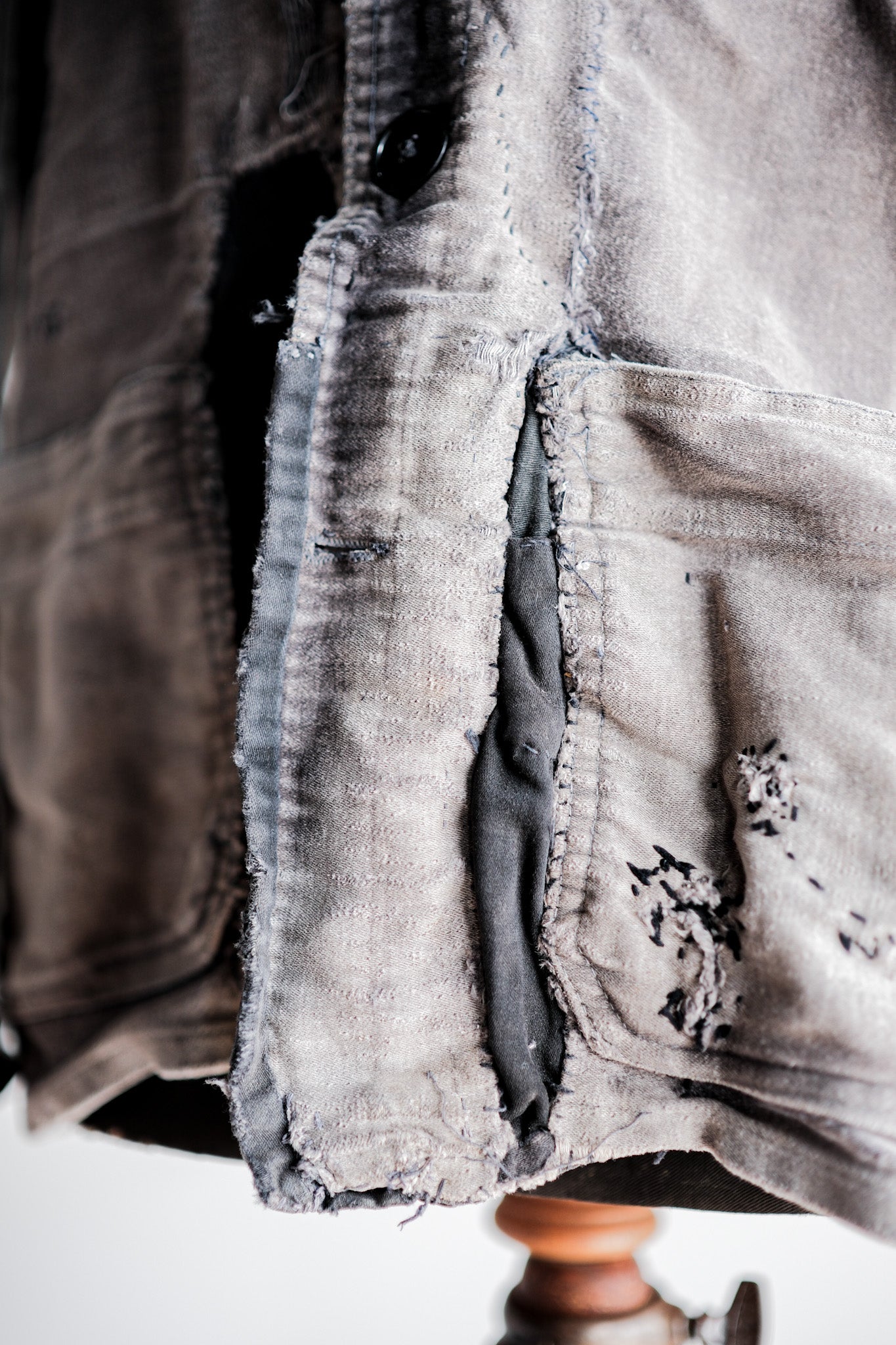 【~50's】French Vintage Black Moleskin Work Jacket "Patchwork"