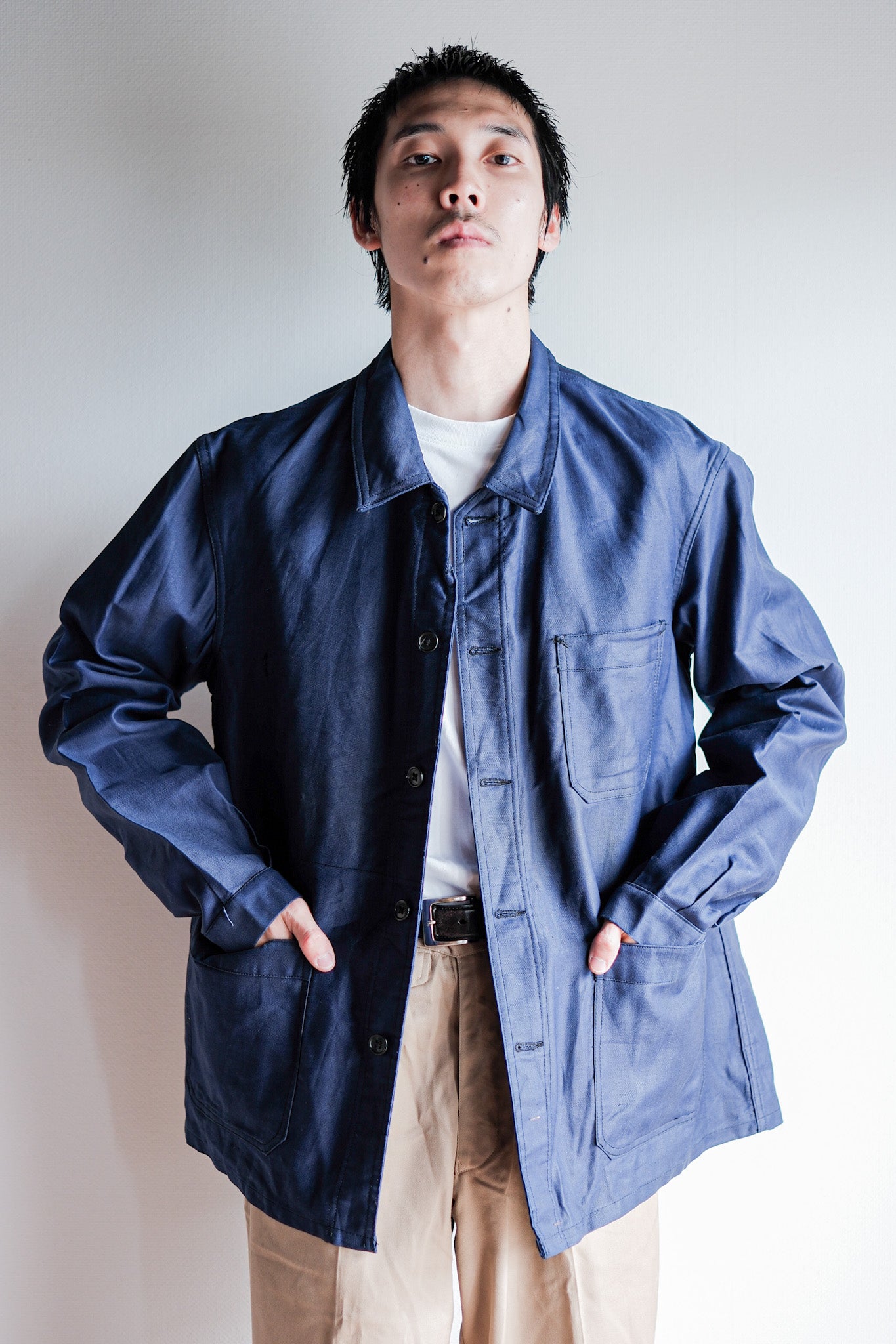 【~50's】French Vintage Blue Thin Twill Work Jacket "Vulcain" "Dead Stock"