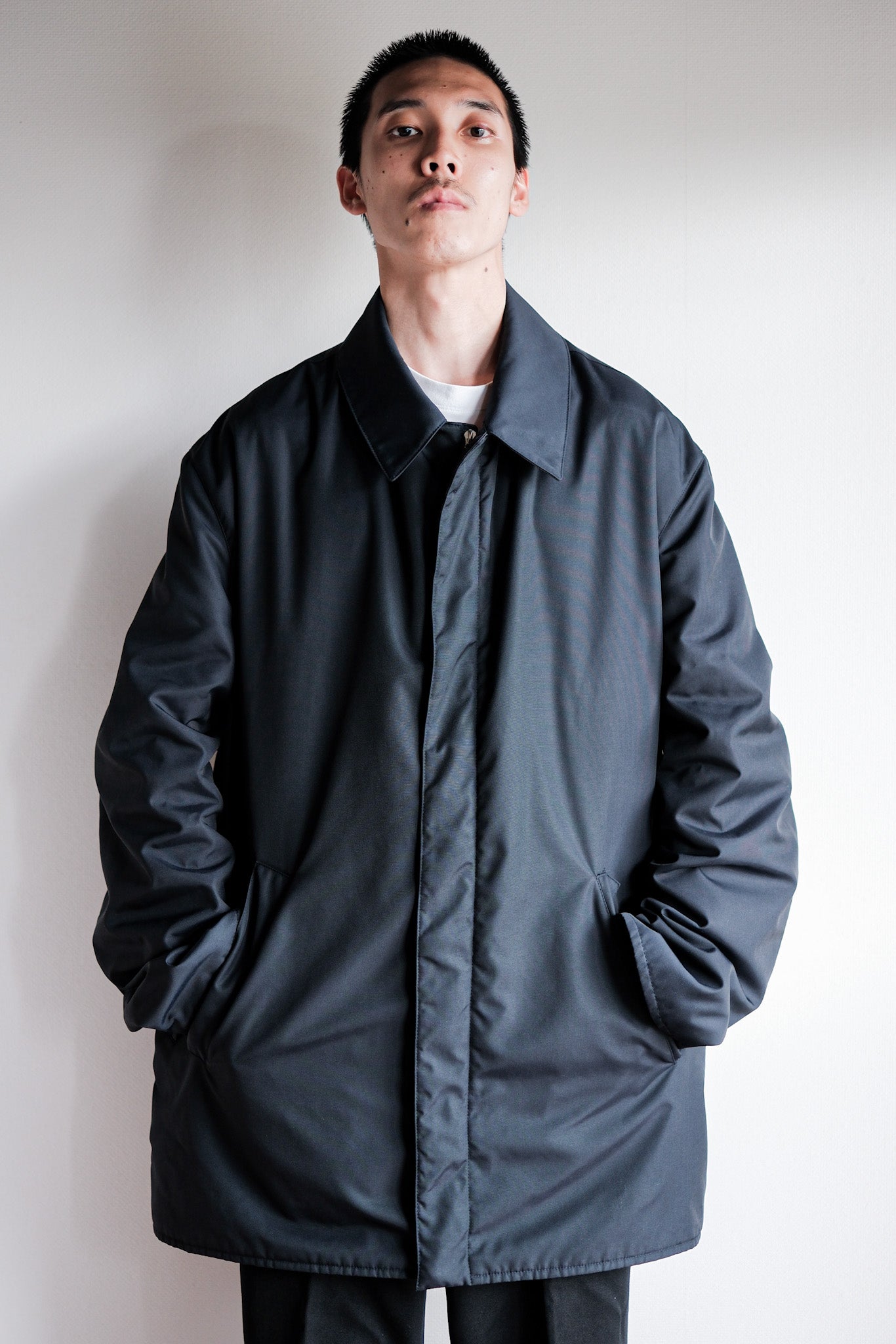 【~90's】Old Hermès Paris Navy Polyamide Harf Coat Size.56