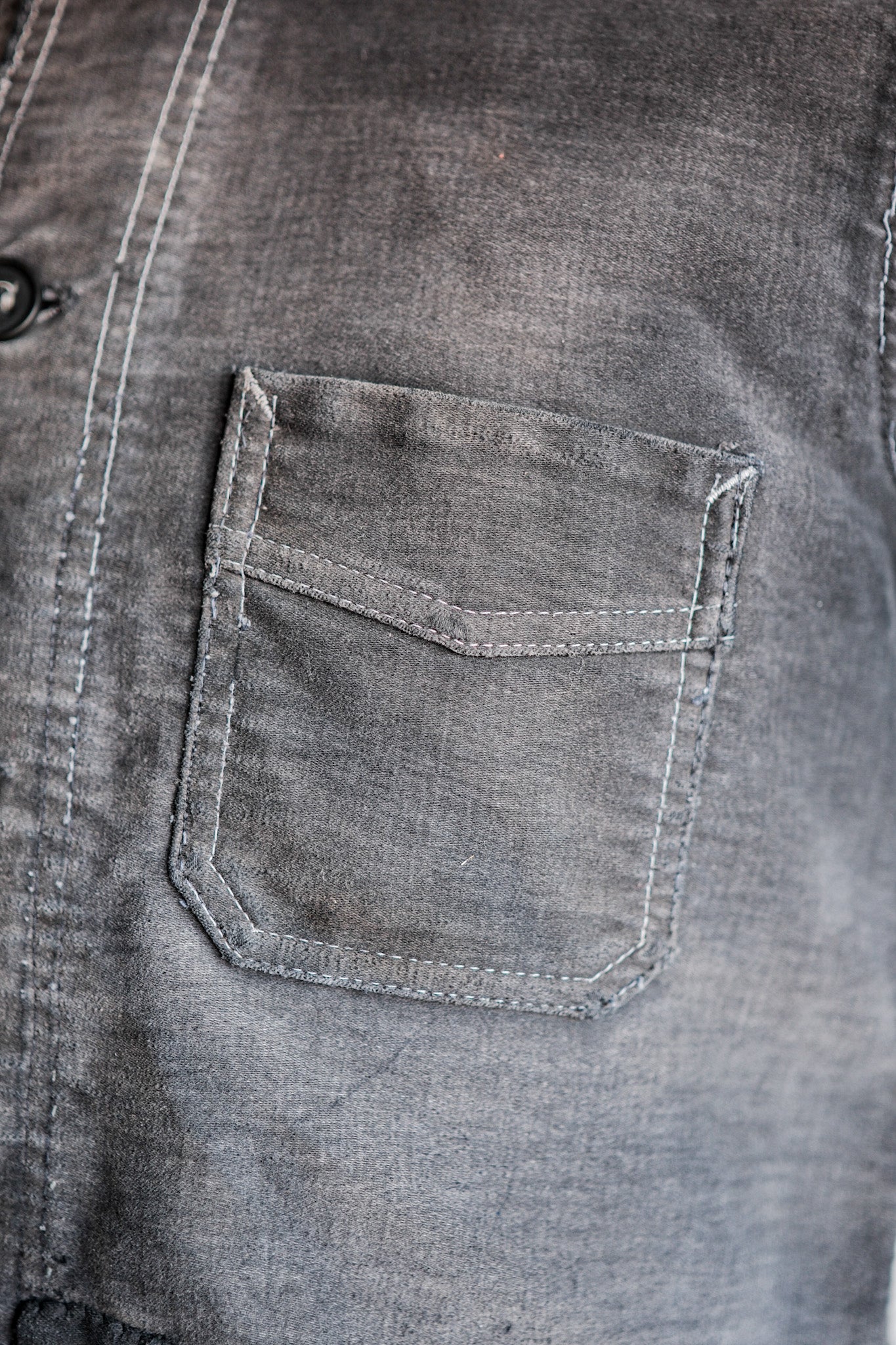 【~40's】French Vintage Black Moleskin Work Jacket "Boro" "Le Mont St. Michel"