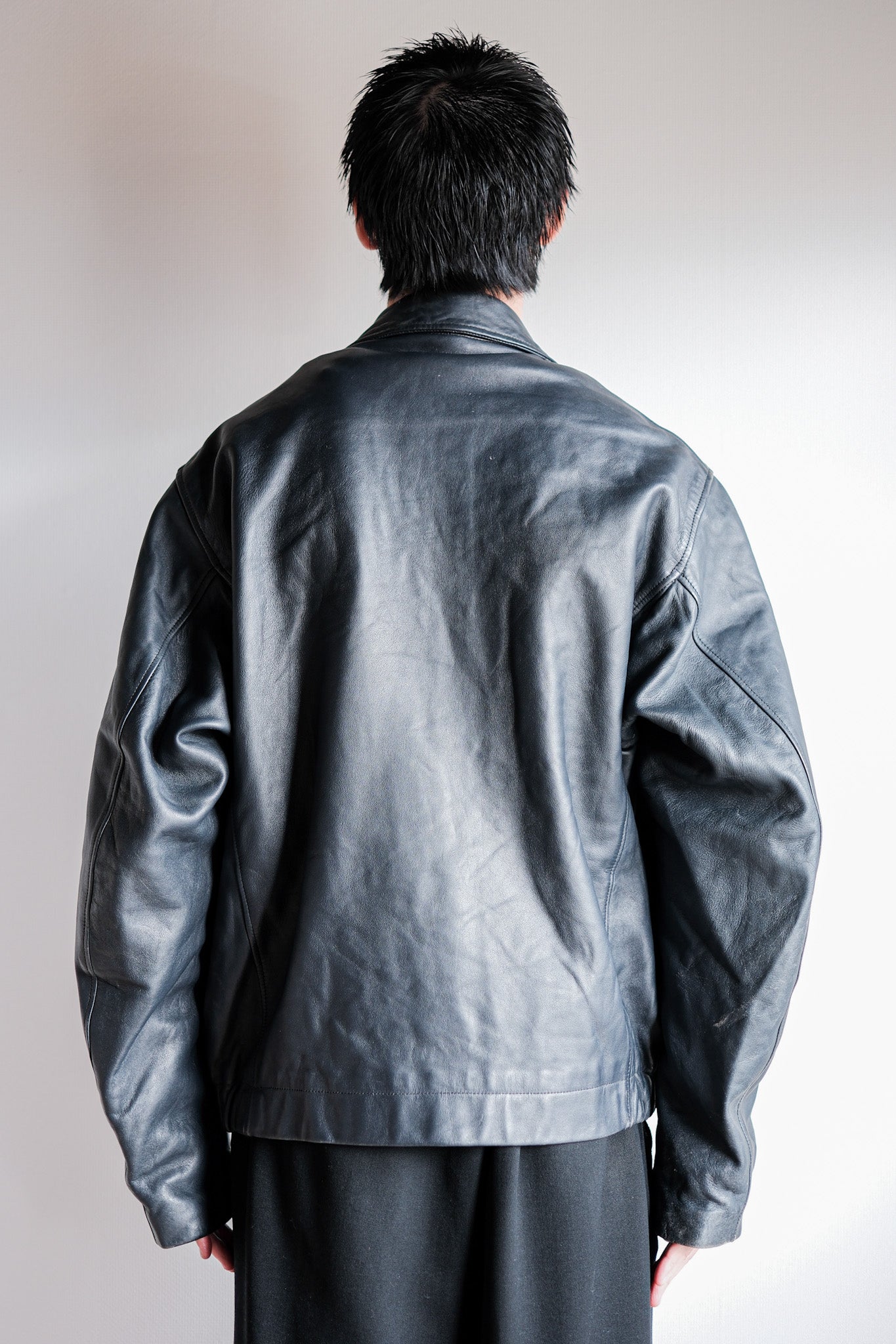 【~70's】French Air Force Pilot Leather Jacket With Chin Strap Size.100L