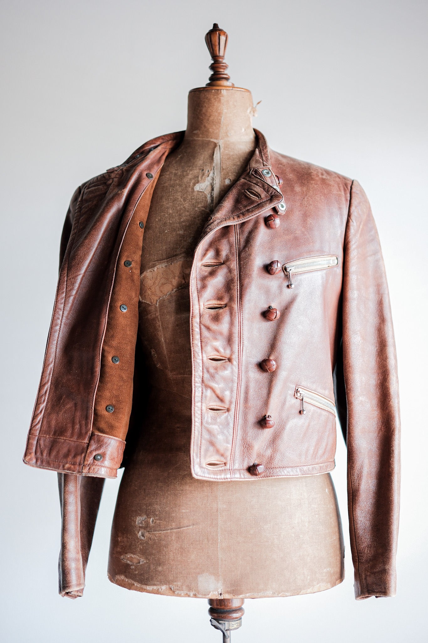 【~30's】German Vintage Double Breasted Motorcycle Leather Jacket