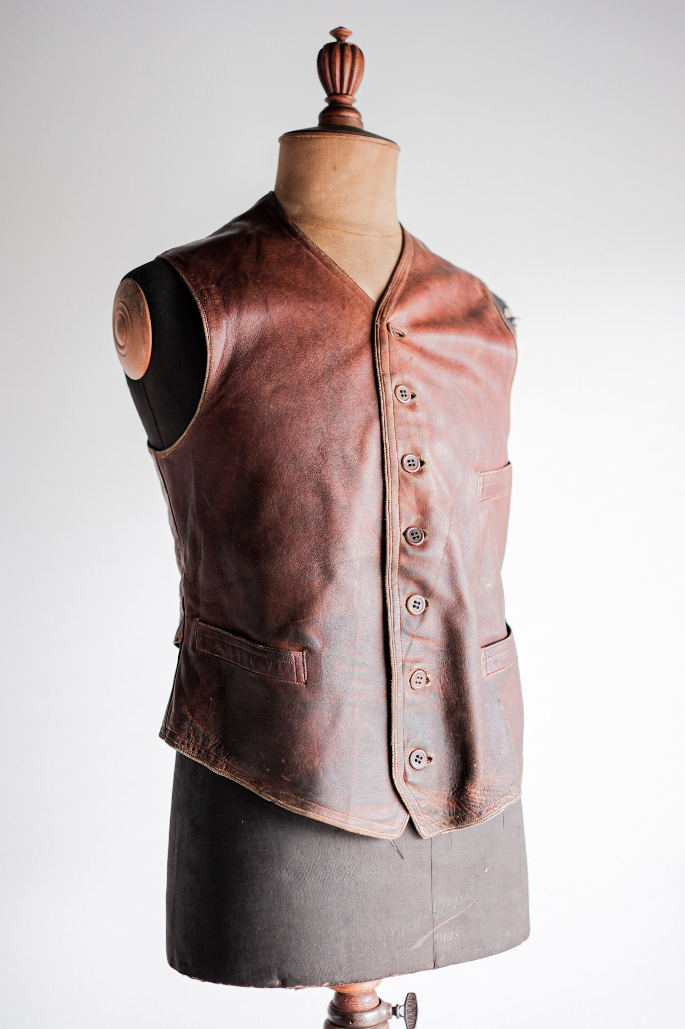 【~50's】French Vintage Brown Leather Work Gilet