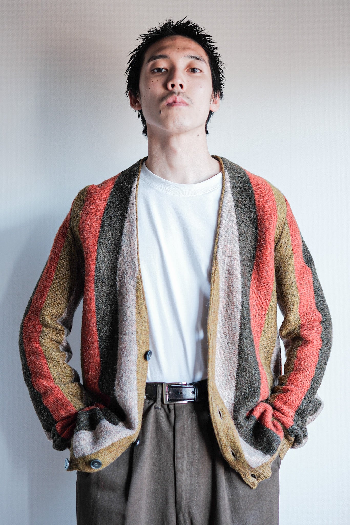 【~80's】Italian Vintage Wool Mix Multi Striped Cardigan