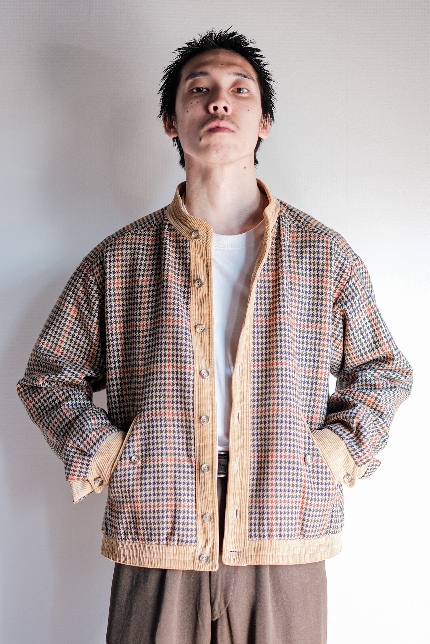 【~70's】British Vintage Houndstooth Wool Mix Jacket Size.38R "JAEGER"