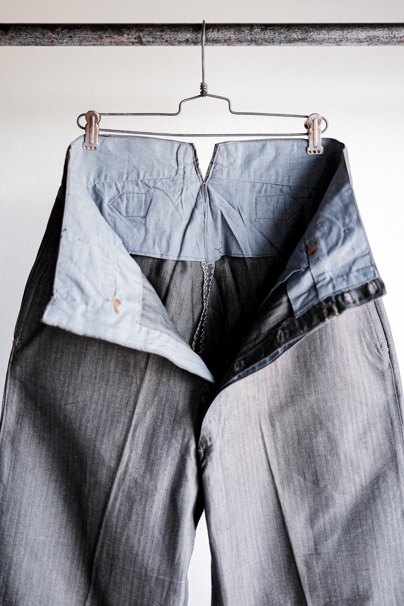 【~30's】French Vintage Salt & Pepper Cotton HBT Work Pants “Dead Stock”