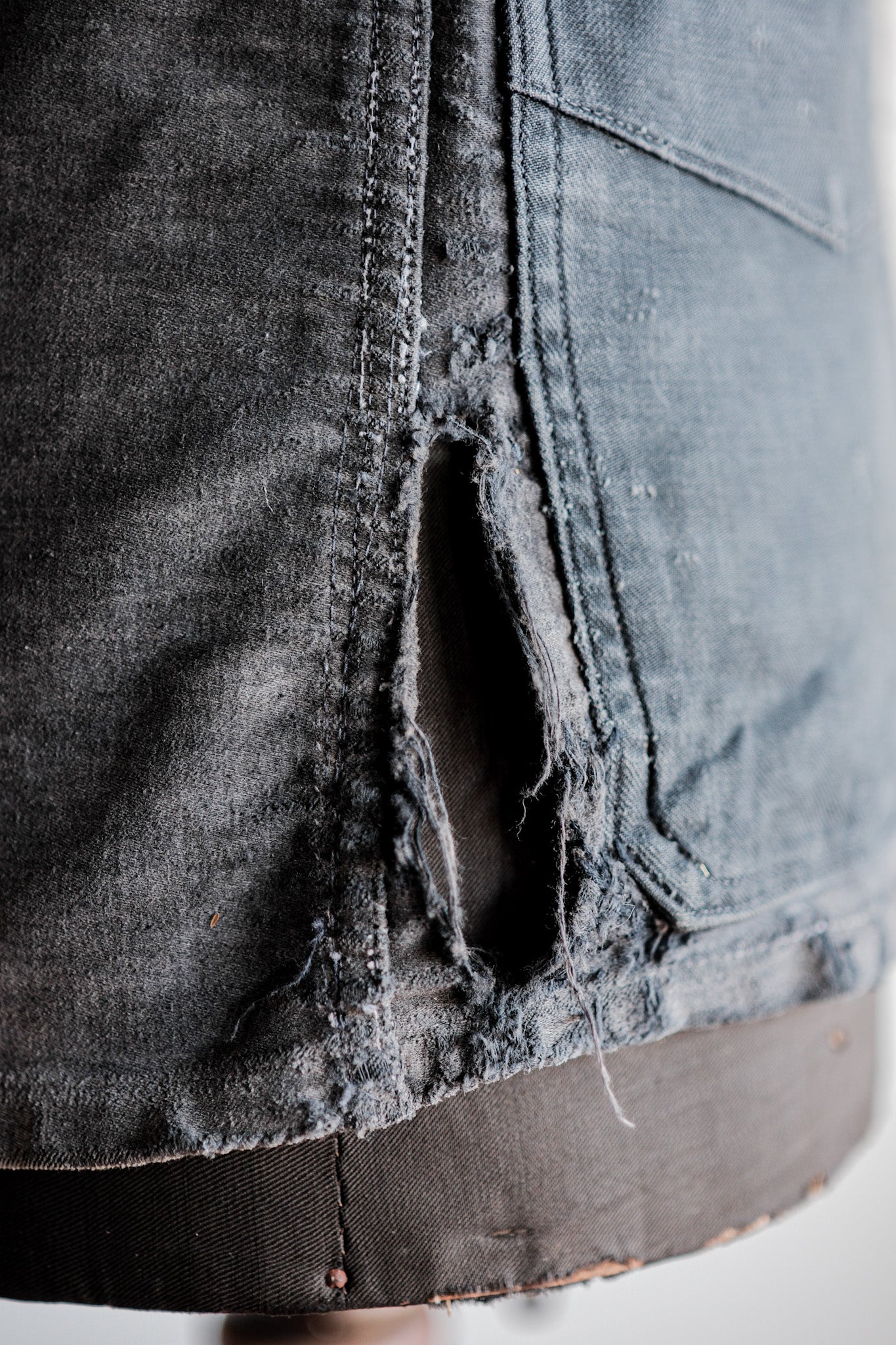 【~40's】French Vintage Black Moleskin Work Jacket "Boro" "Le Mont St. Michel"