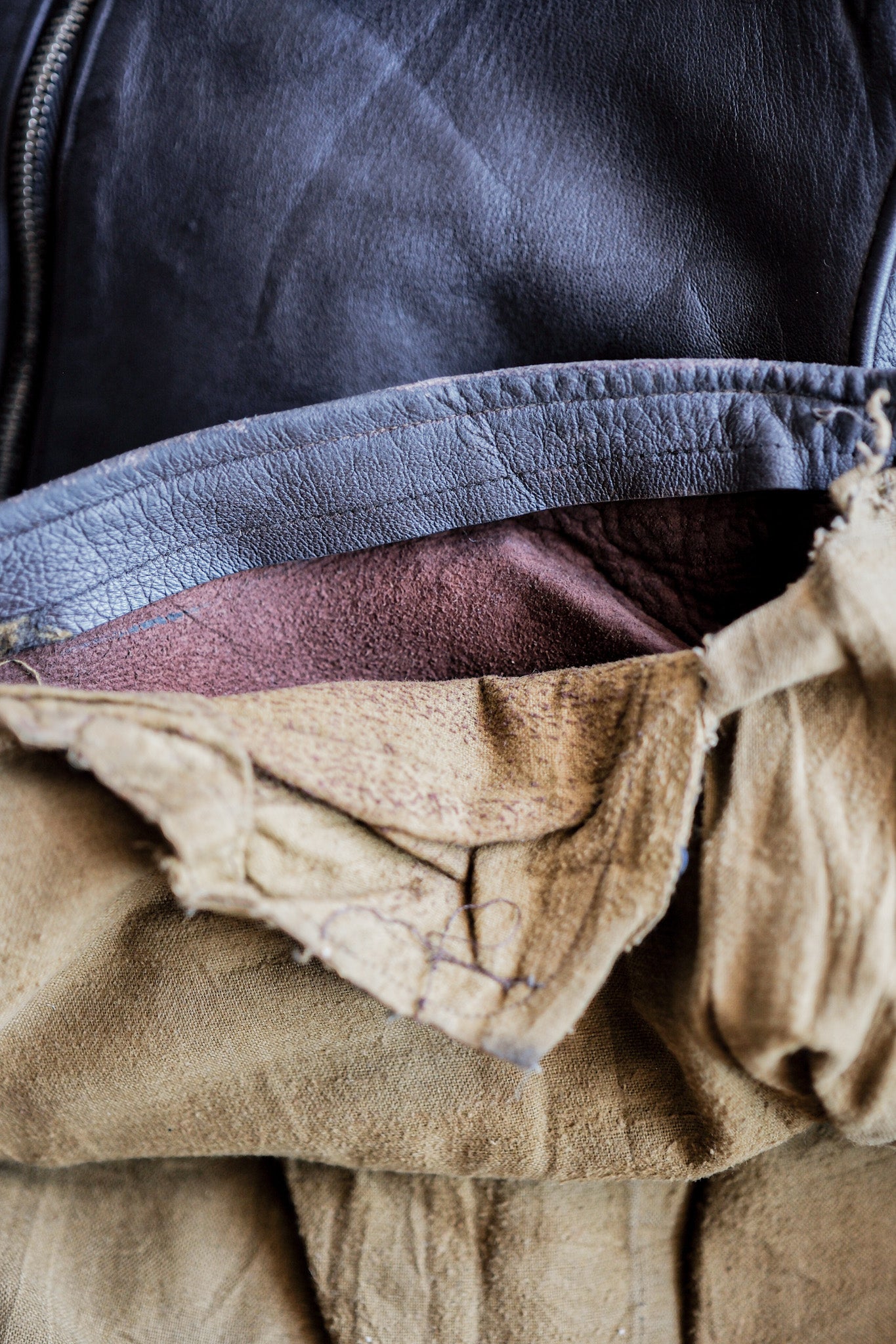 【~40’s】French Vintage Brown Leather Cyclist Jacket "Modified"