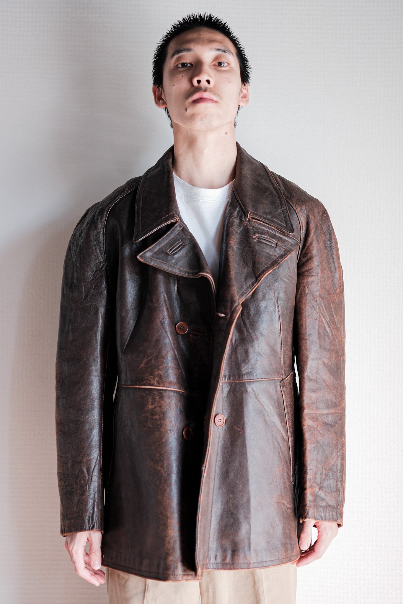 【~50's】French Army Motorcycle Leather Jacket Size.B2