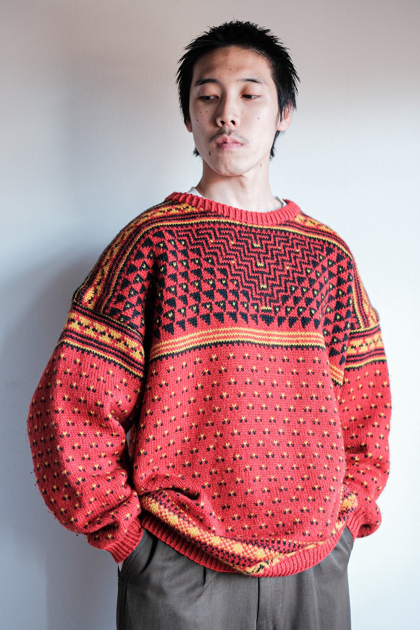 【~60's】British Vintage Fisherman Crew Neck Wool Jumper "Handmade"