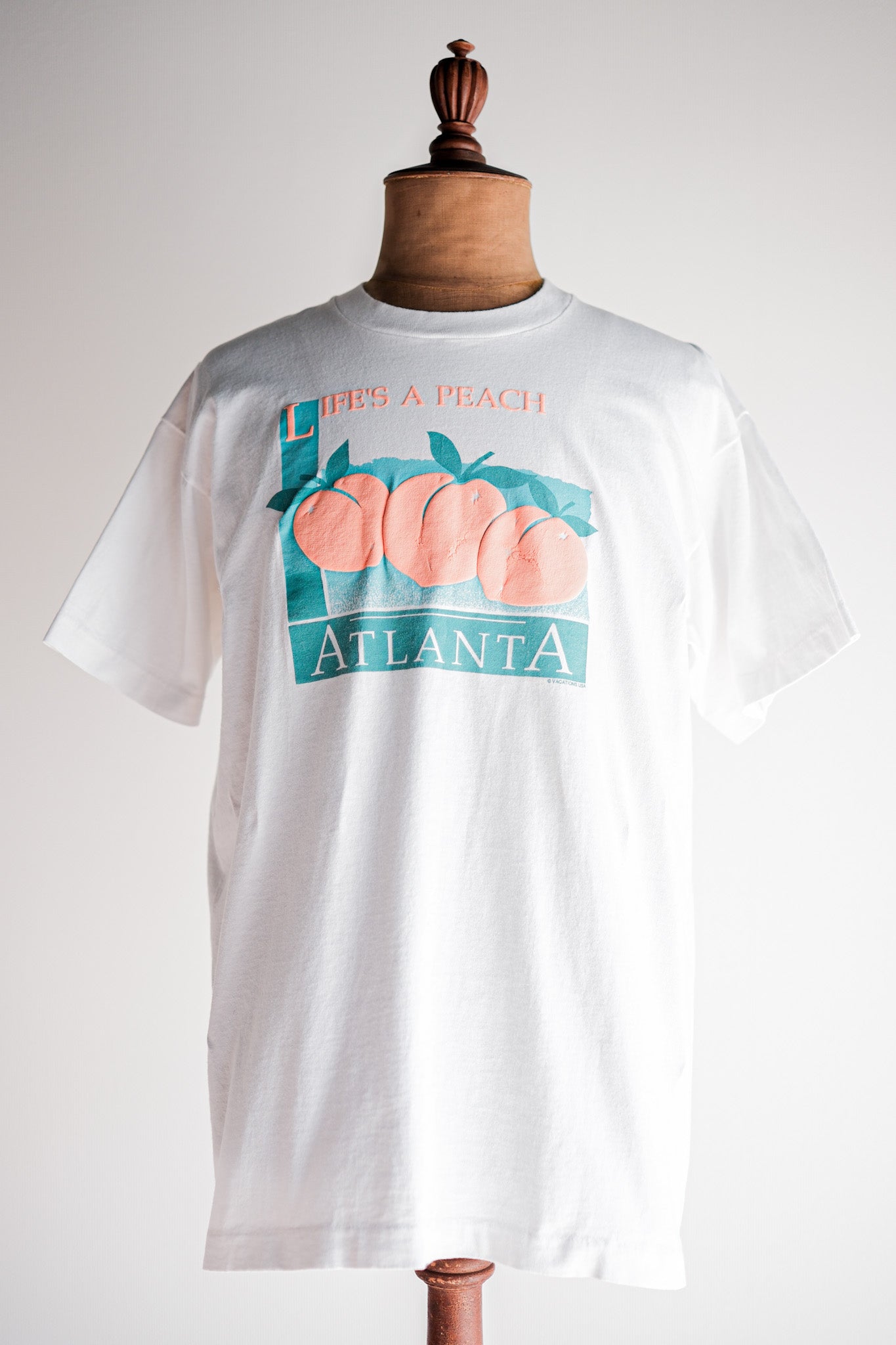 【~90's】Vintage Graphic Print T-shirt Size.XL "LIFE'S A PEACH" "Made in U.S.A."