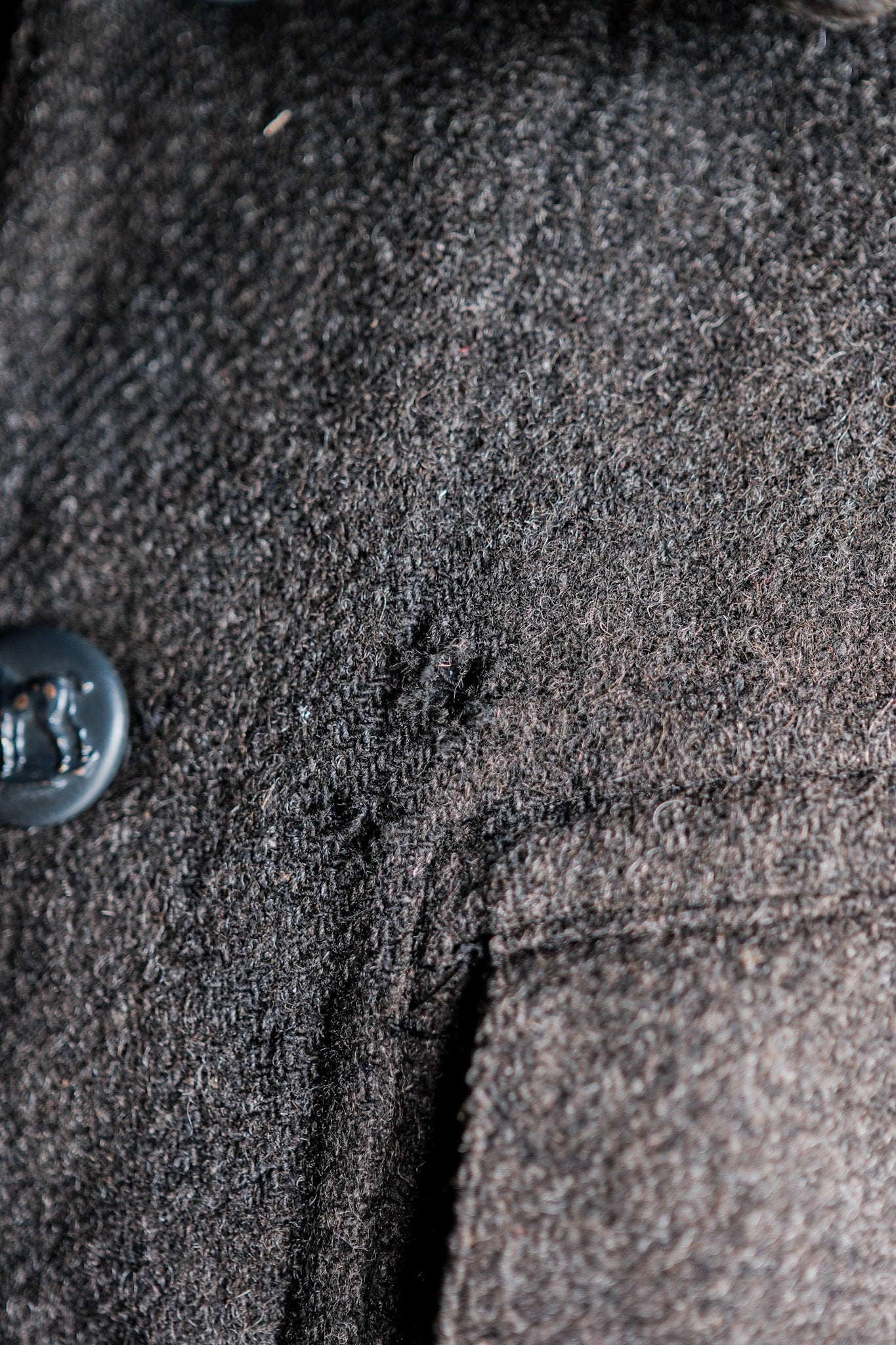 【~30's】French Vintage Gray Wool Hunting Jacket With Chin Strap "Boro"