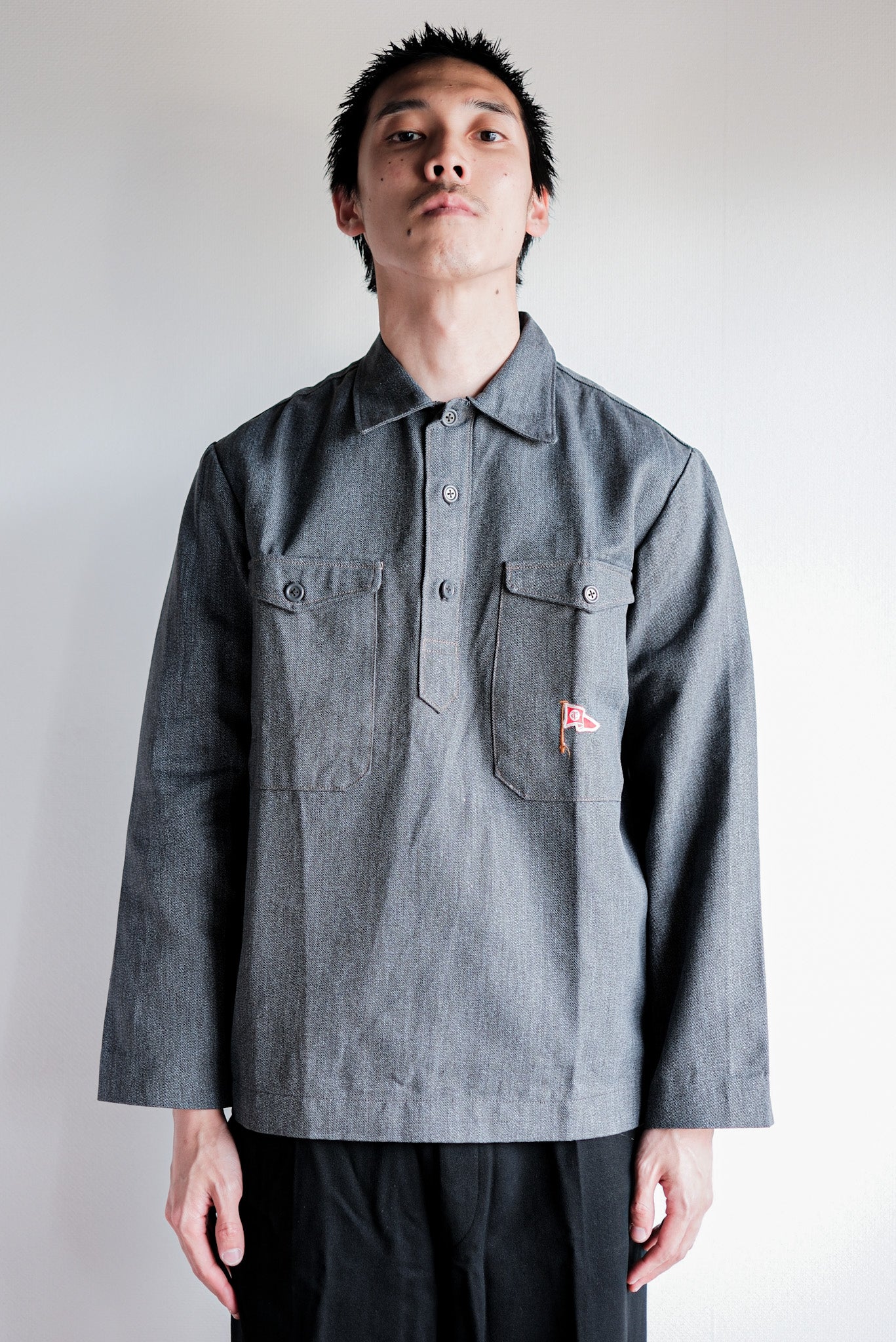 【~50's】Europe Vintage Salt & Pepper Cotton Smock "Dead Stock"