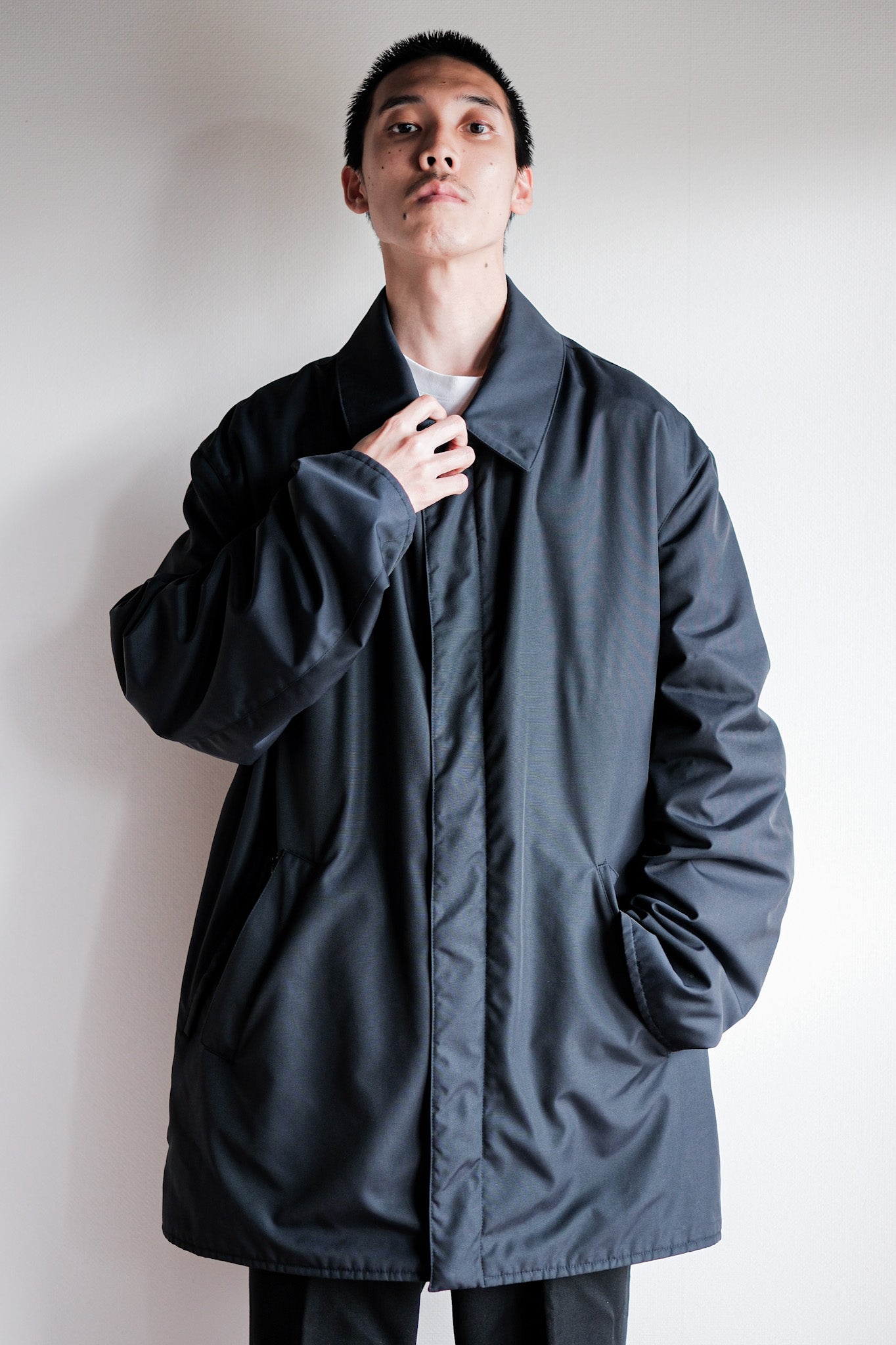 【~90's】Old Hermès Paris Navy Polyamide Harf Coat Size.56