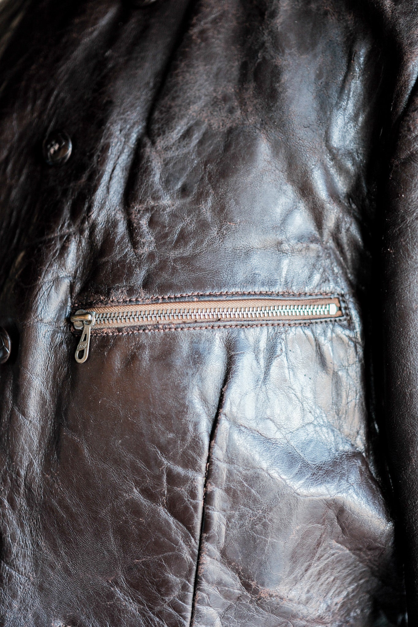 【~40's】German Vintage Double Breasted Motorcycle Leather Jacket