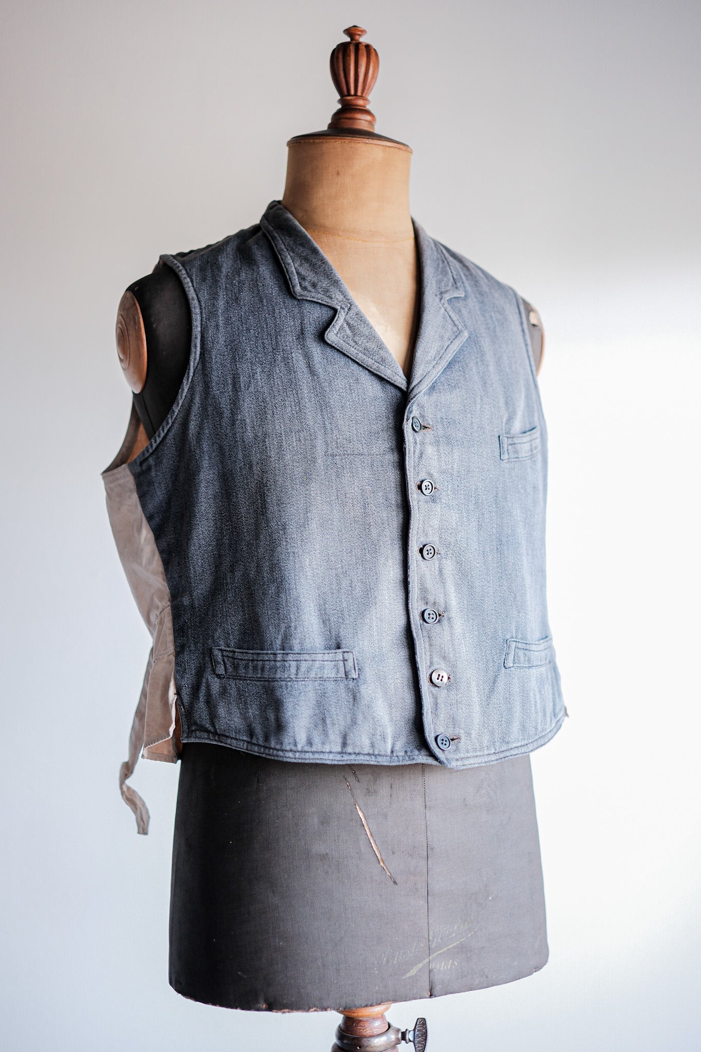 【~30's】French Vintage Salt & Pepper Cotton Work Gilet