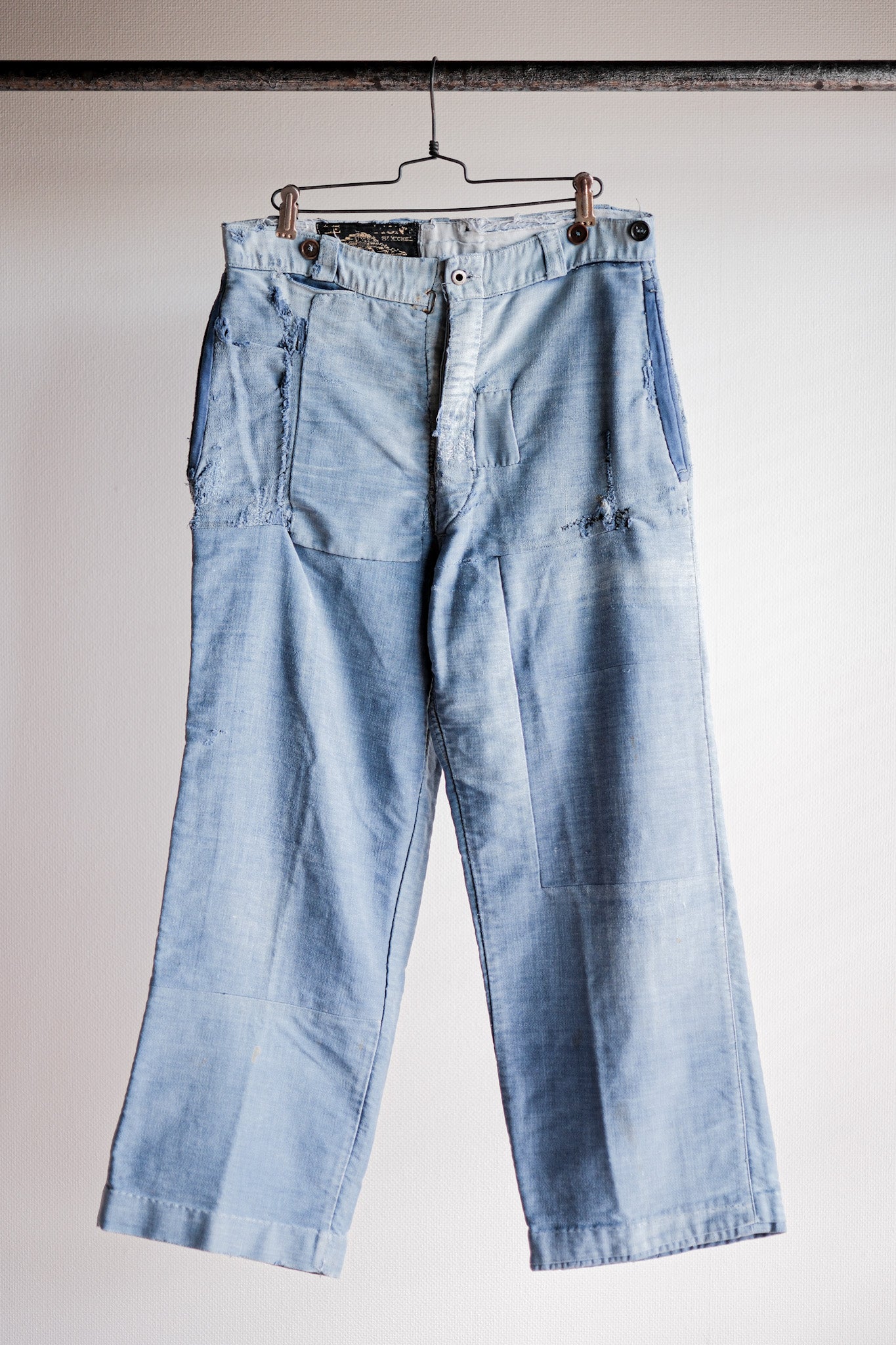 40's】French Vintage Blue Moleskin Work Pants 