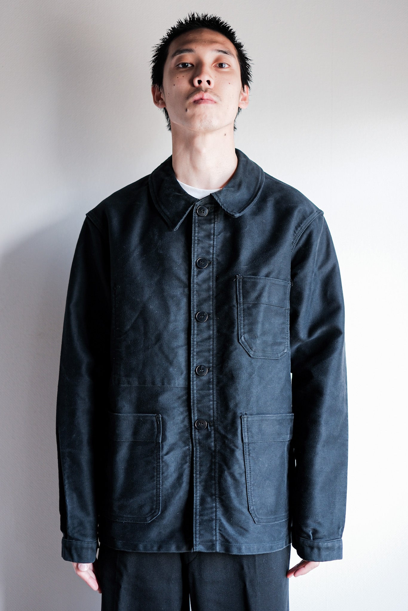 【~60's】French Vintage Black Moleskin Work Jacket "Le Mont St. Michel"