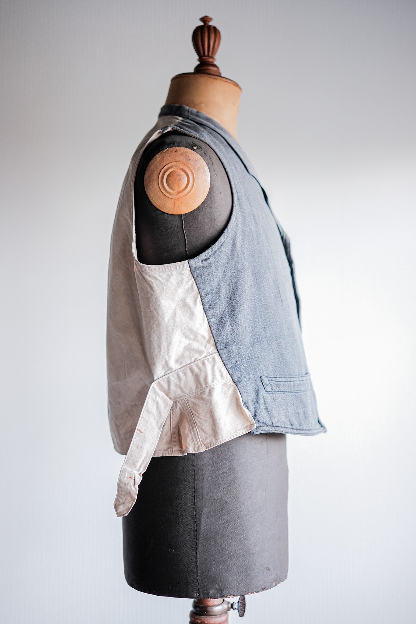 【~30's】French Vintage Salt & Pepper Cotton Work Gilet