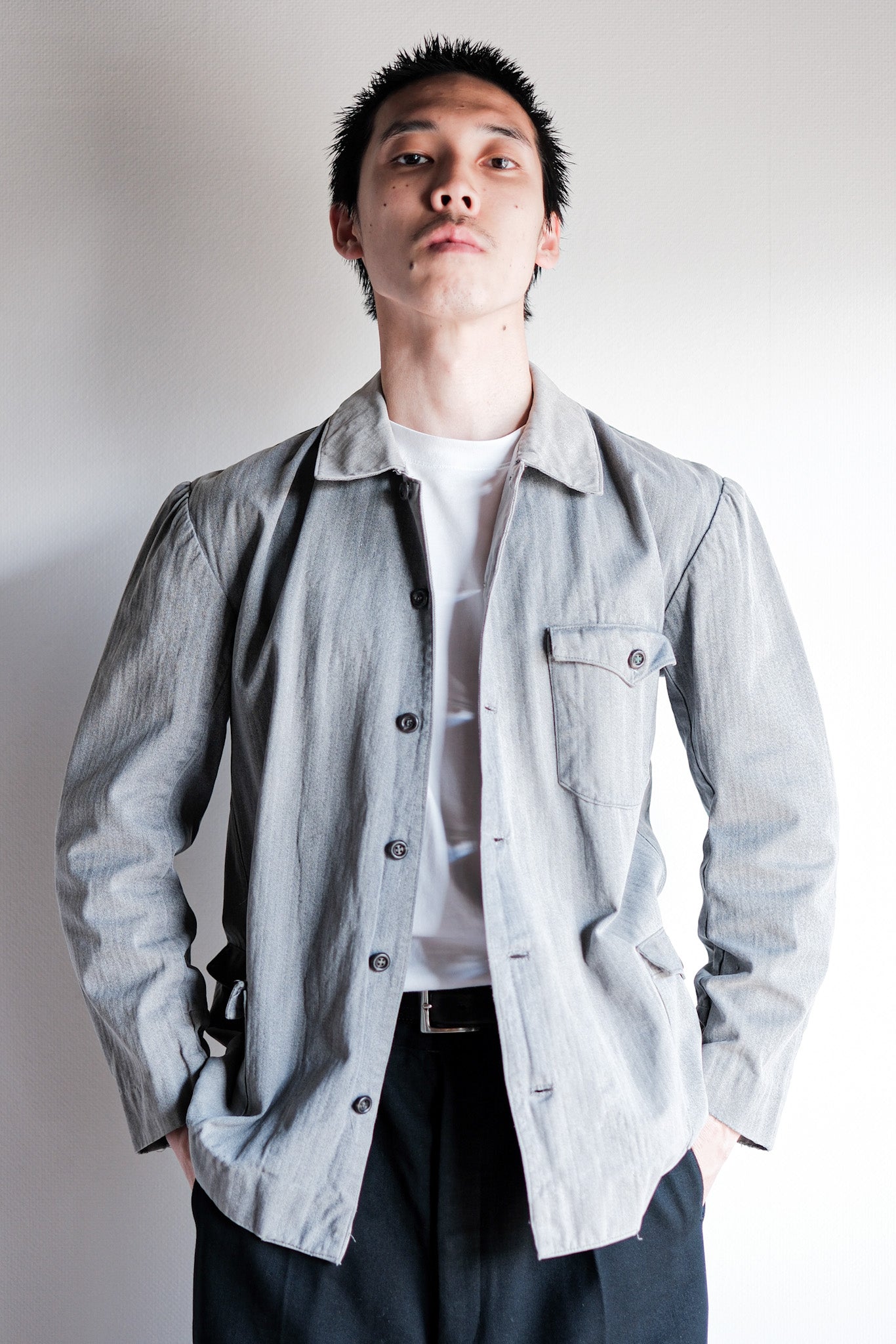【~50's】Europe Vintage Salt & Pepper HBT Cotton Work Jacket "6 Buttons"