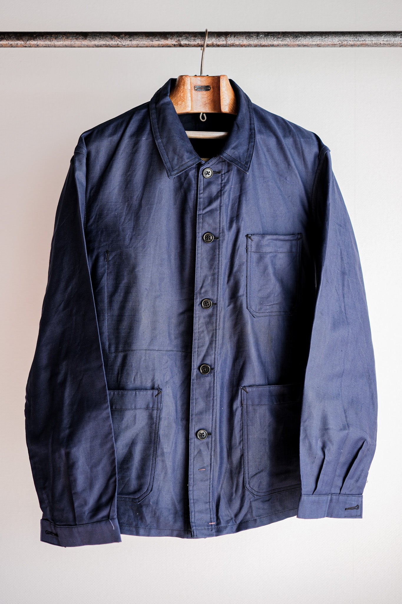 【~50's】French Vintage Blue Thin Twill Work Jacket "Vulcain" "Dead Stock"