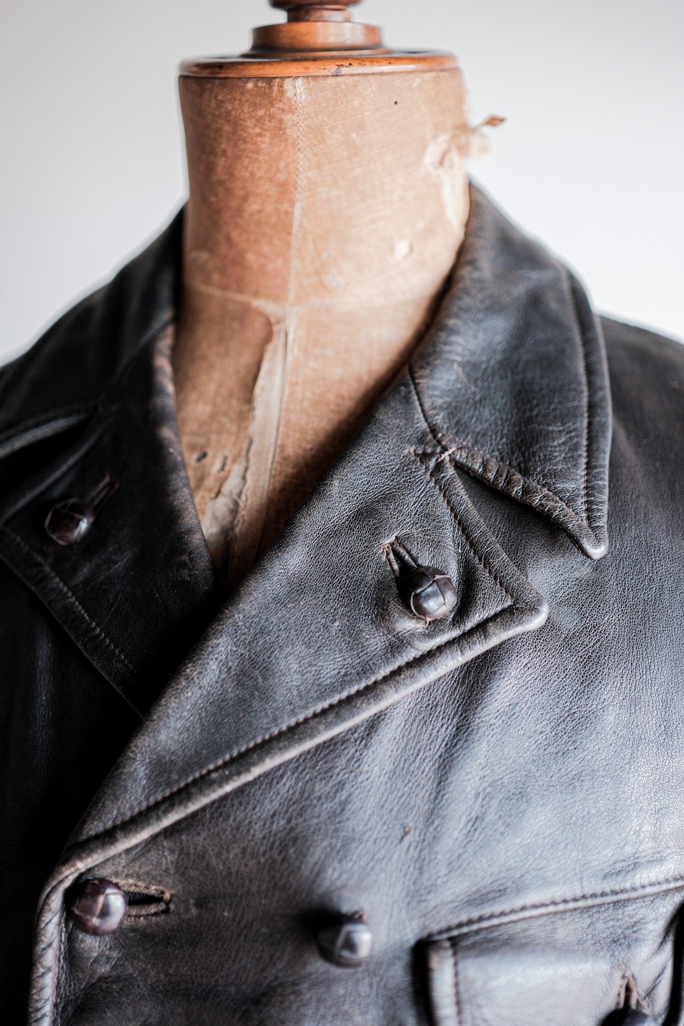 【~40's】German Vintage Double Breasted Motorcycle Leather Jacket