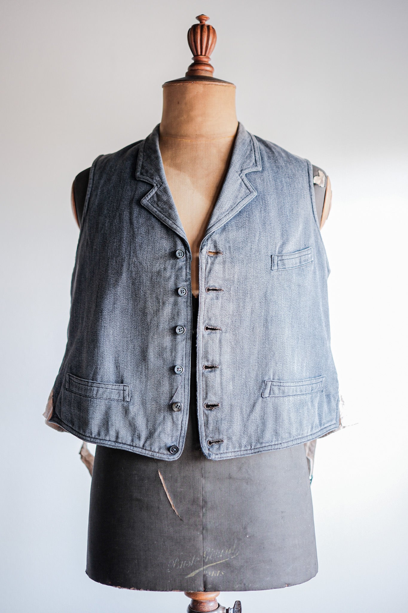 【~30's】French Vintage Salt & Pepper Cotton Work Gilet