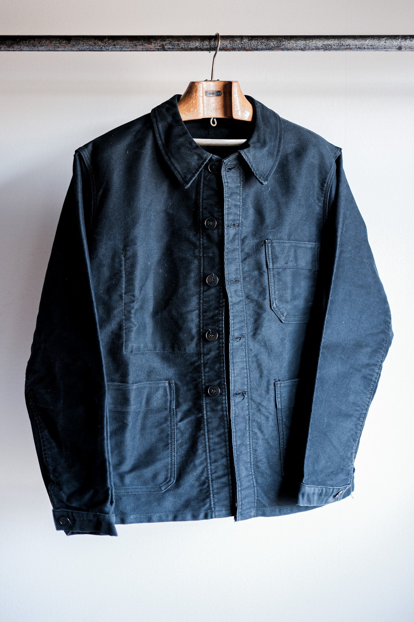 【~60's】French Vintage Black Moleskin Work Jacket "Le Mont St. Michel"
