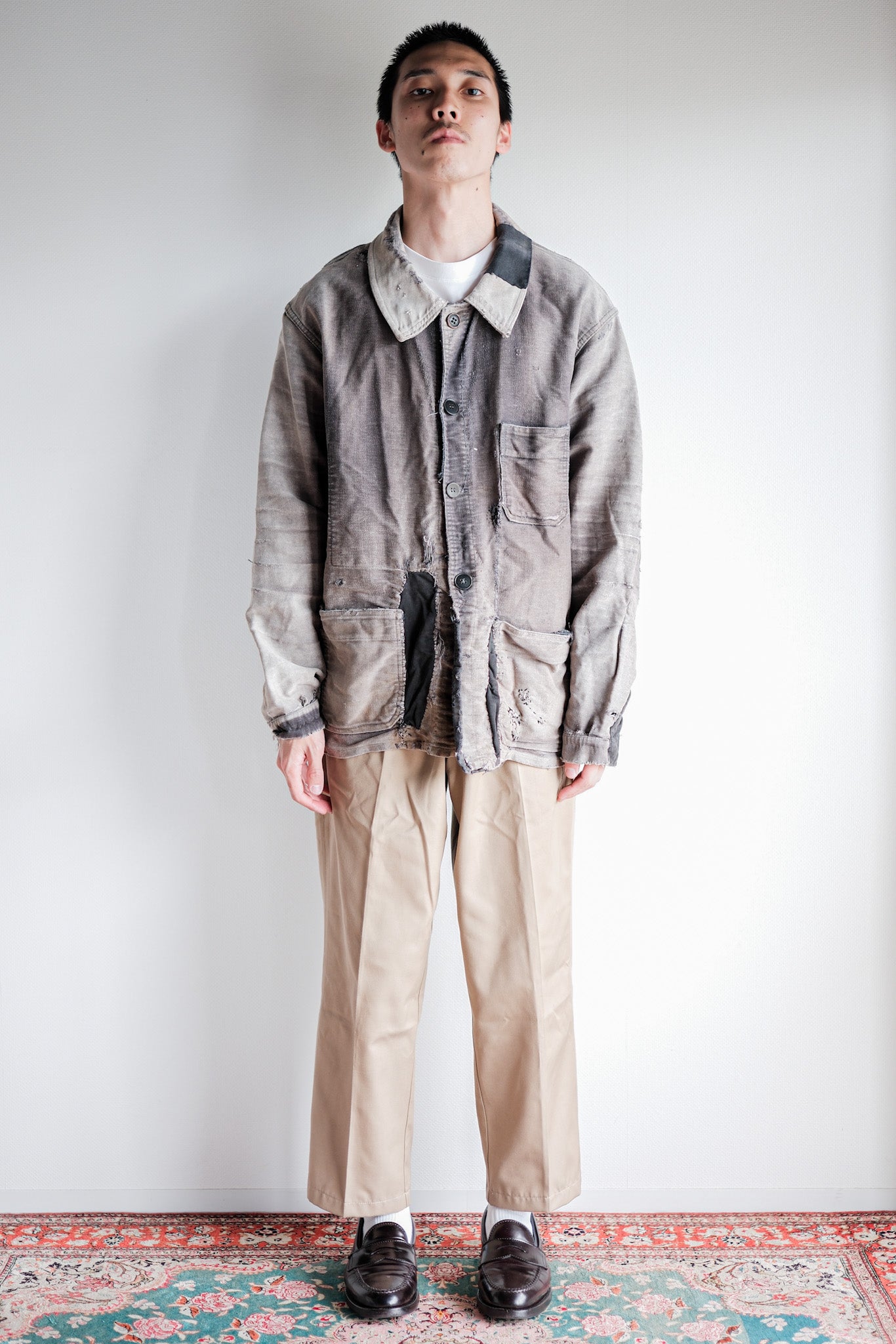 【~50's】French Vintage Black Moleskin Work Jacket "Patchwork"