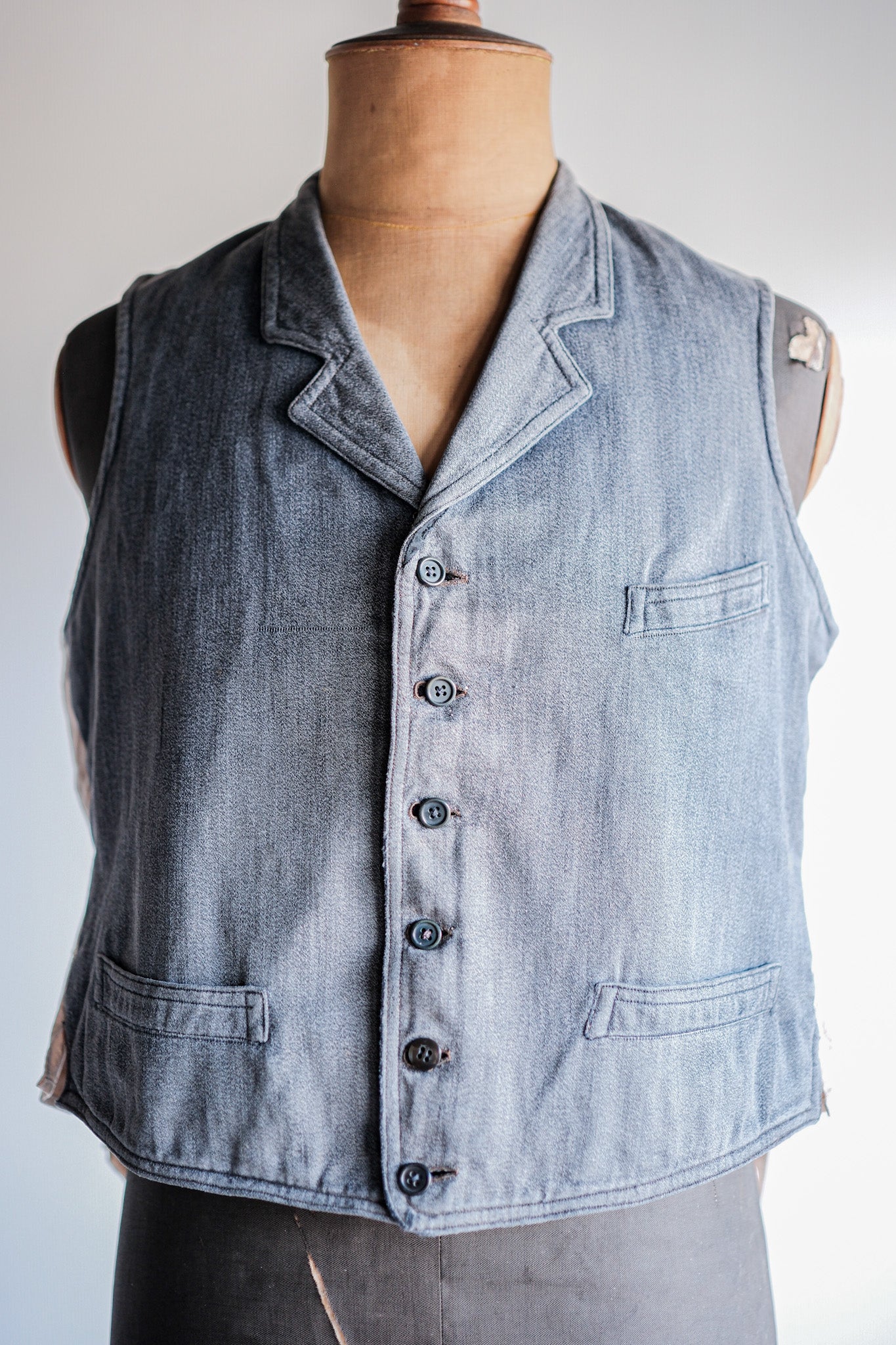 【~30's】French Vintage Salt & Pepper Cotton Work Gilet