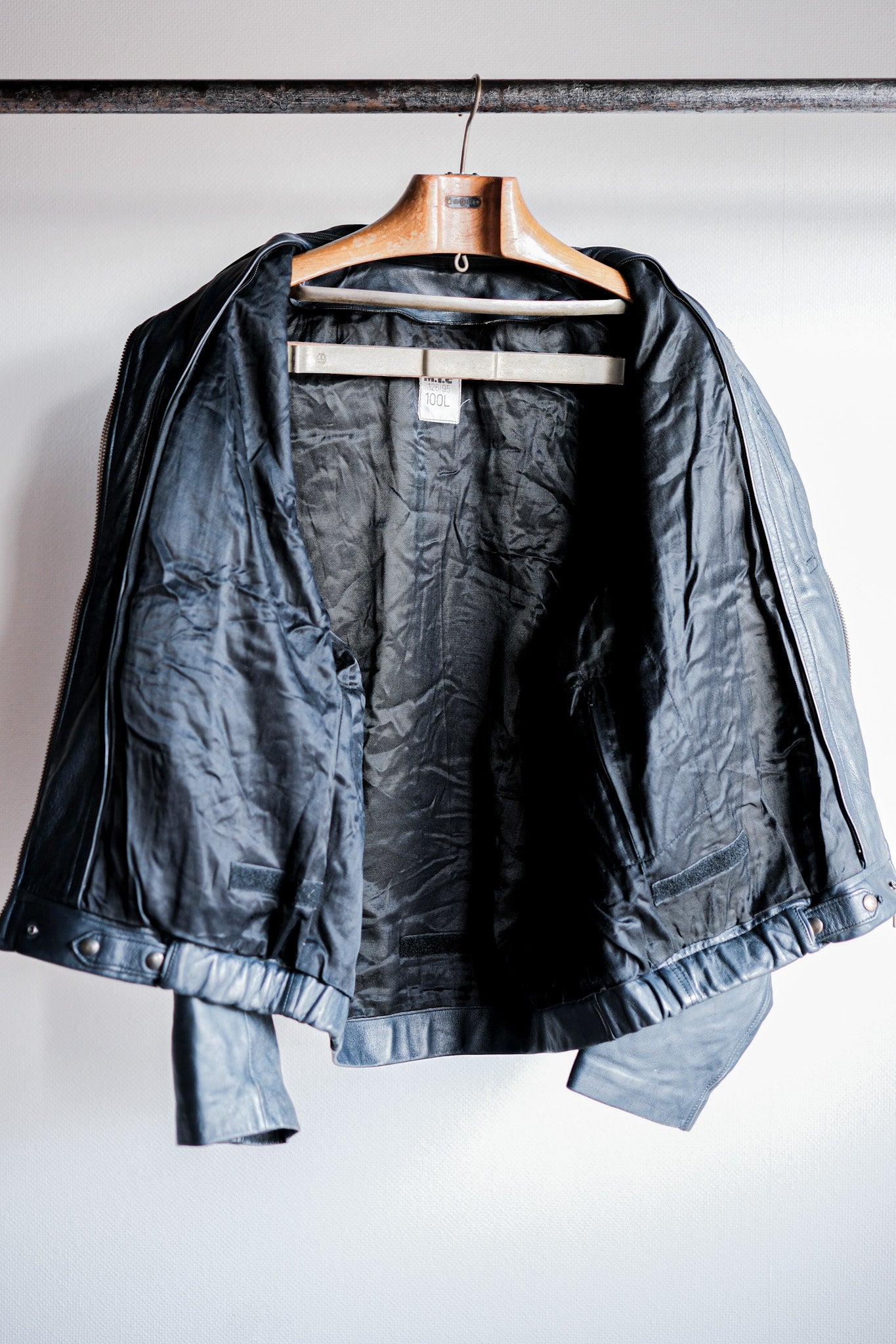 【~70's】French Air Force Pilot Leather Jacket With Chin Strap Size.100L