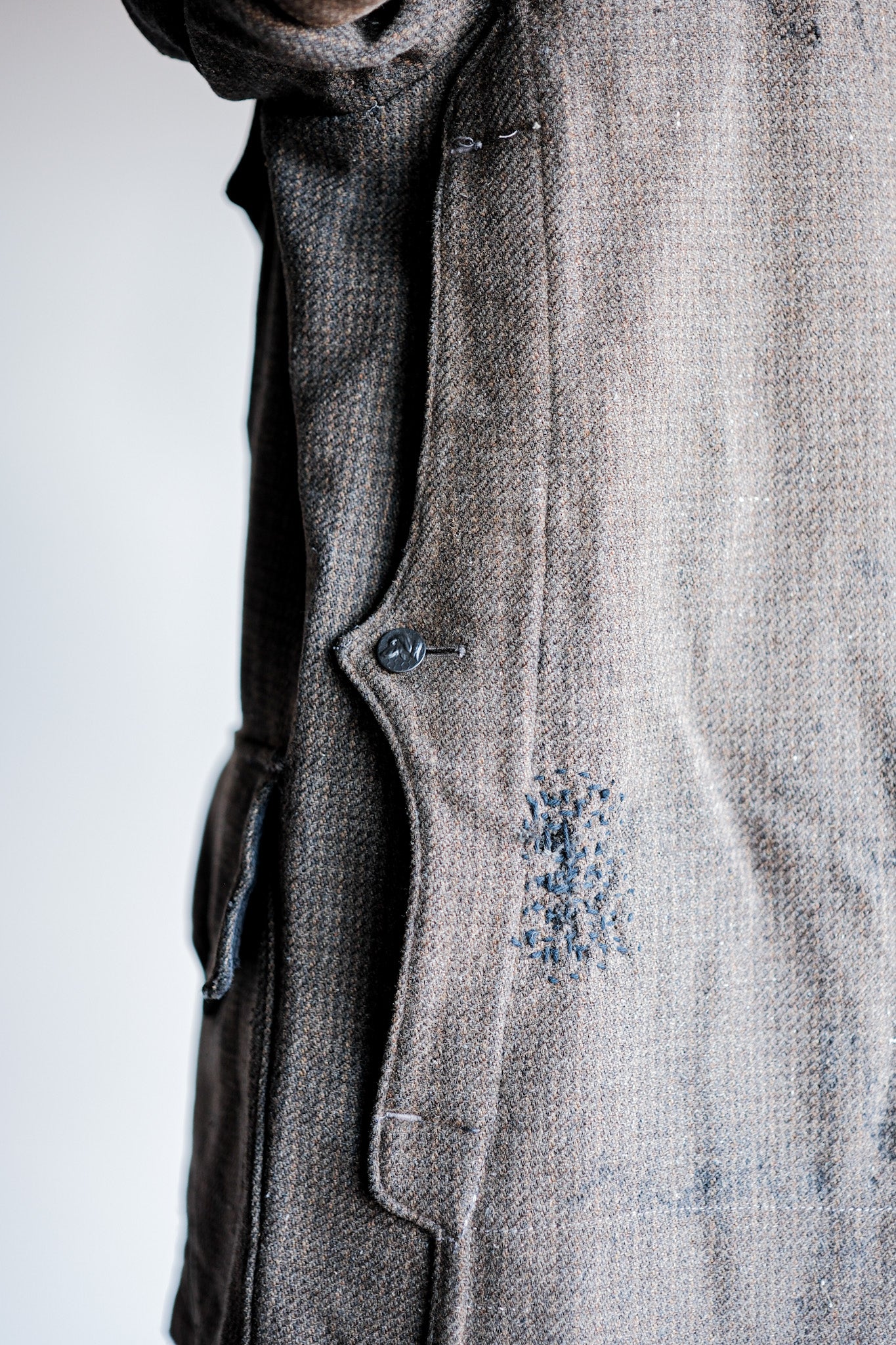 【~30's】French Vintage Brown Wool Hunting Jacket "Boro"