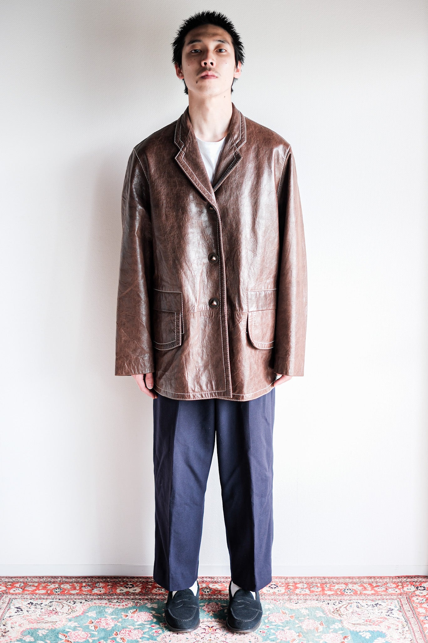 【~90’s】Old ANNE MARIE BERETTA Leather Tailored Jacket Size.T42