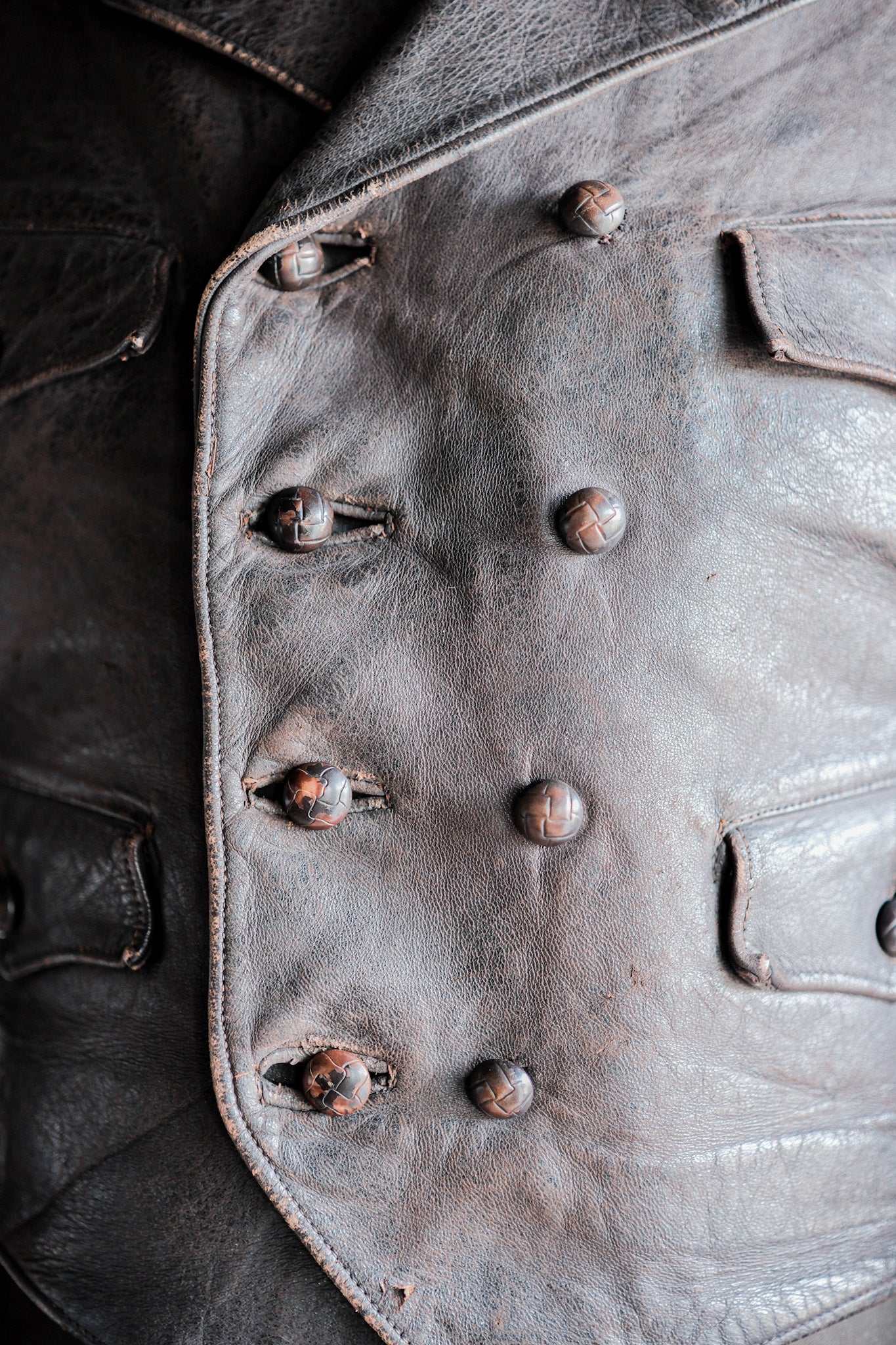 【~40's】German Vintage Double Breasted Motorcycle Leather Jacket