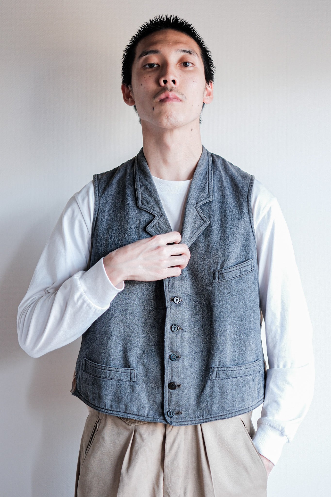 【~30's】French Vintage Salt & Pepper Cotton Work Gilet