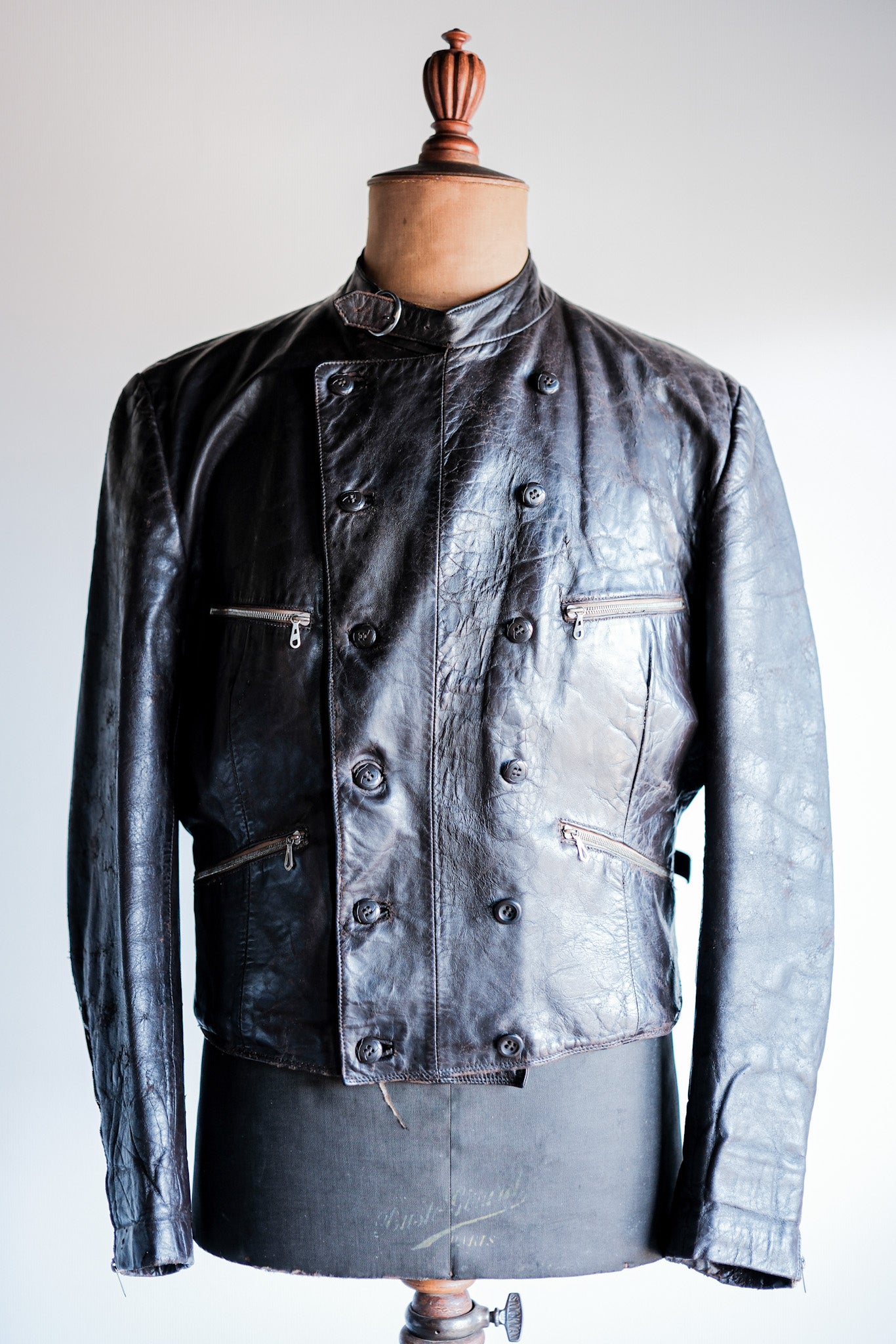 【~40's】German Vintage Double Breasted Motorcycle Leather Jacket